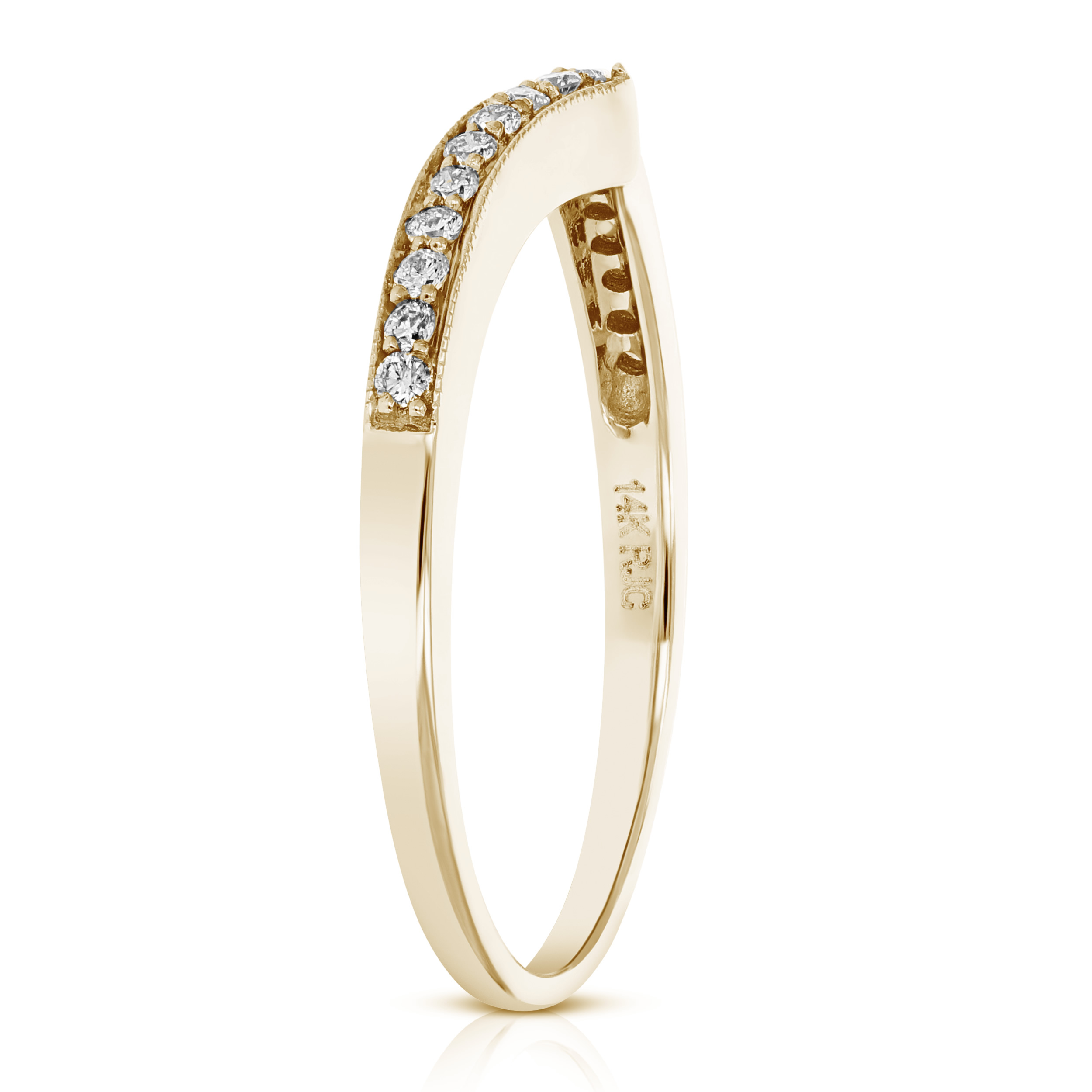 0.18 cttw V-Shape Milgrain Diamond Wedding Band 14K White or Yellow Gold Round - Picture 16 of 19