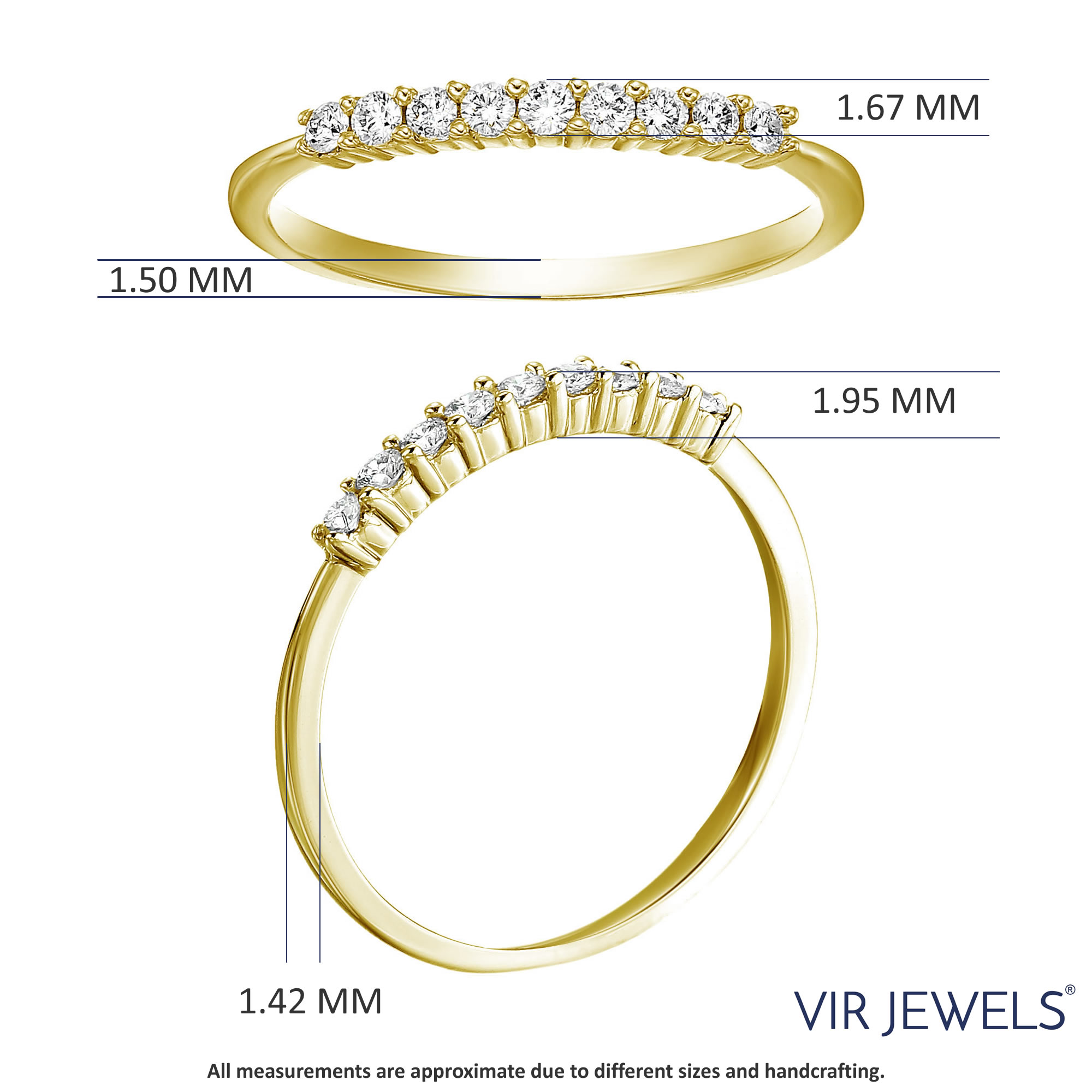 1/5 cttw Diamond Wedding Band 14K White or Yellow Gold 9 Stones Prong Set Round - Picture 15 of 16