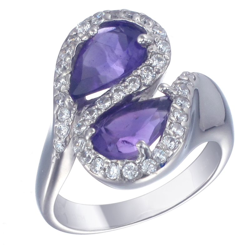 Details about / 1//2 cttw Purple Amethyst Ring in .925 Sterling Silver with Rhodium Emerald Shape