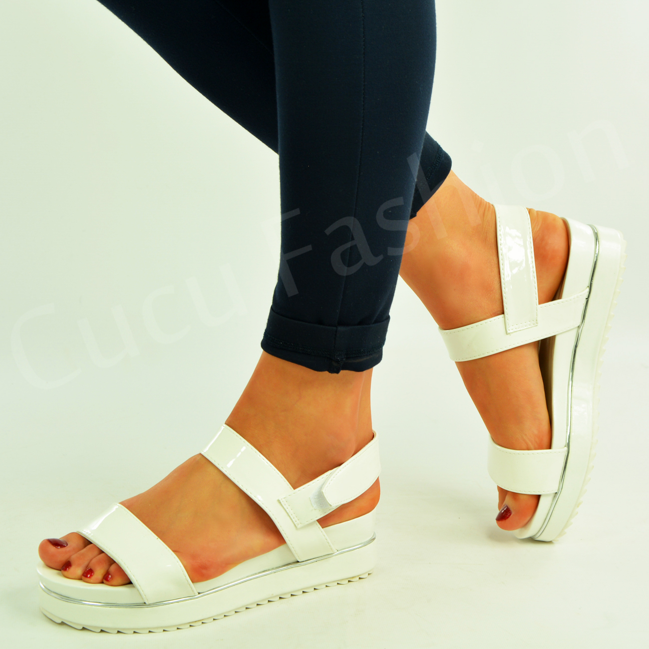 New Womens Flatforms Ladies Ankle Strap Sandals Peep Toe Platform Shoes