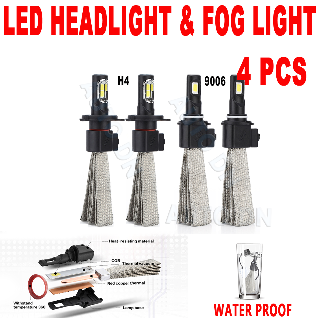 2Pair LED Combo Dual Beam Headlight /& Fog Light Bulb 9003 /& 9006 K 6000K White