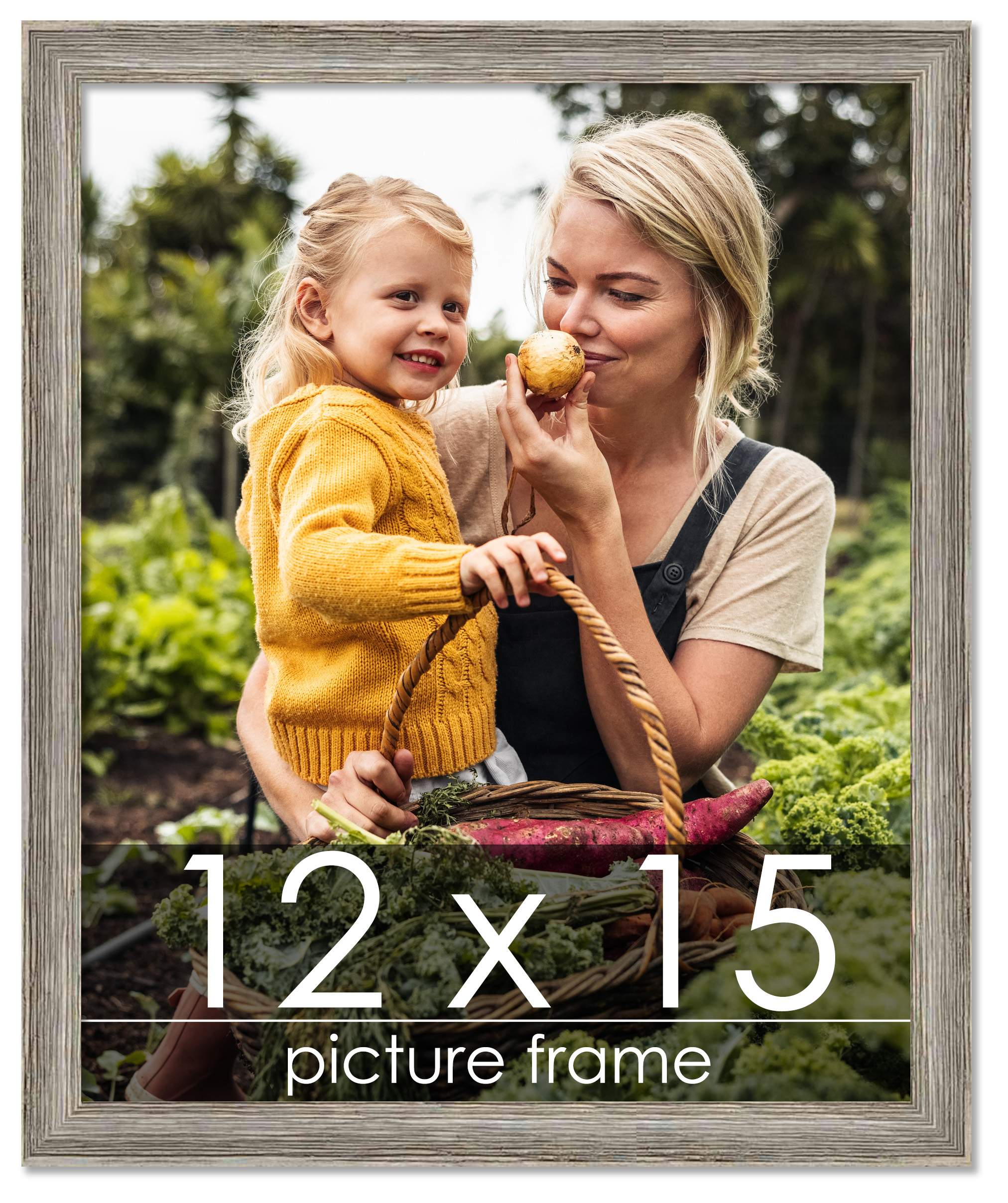 12×15 Thin Barnwood Picture Frame, UV Acrylic, 2 Finishes – Grey and Black