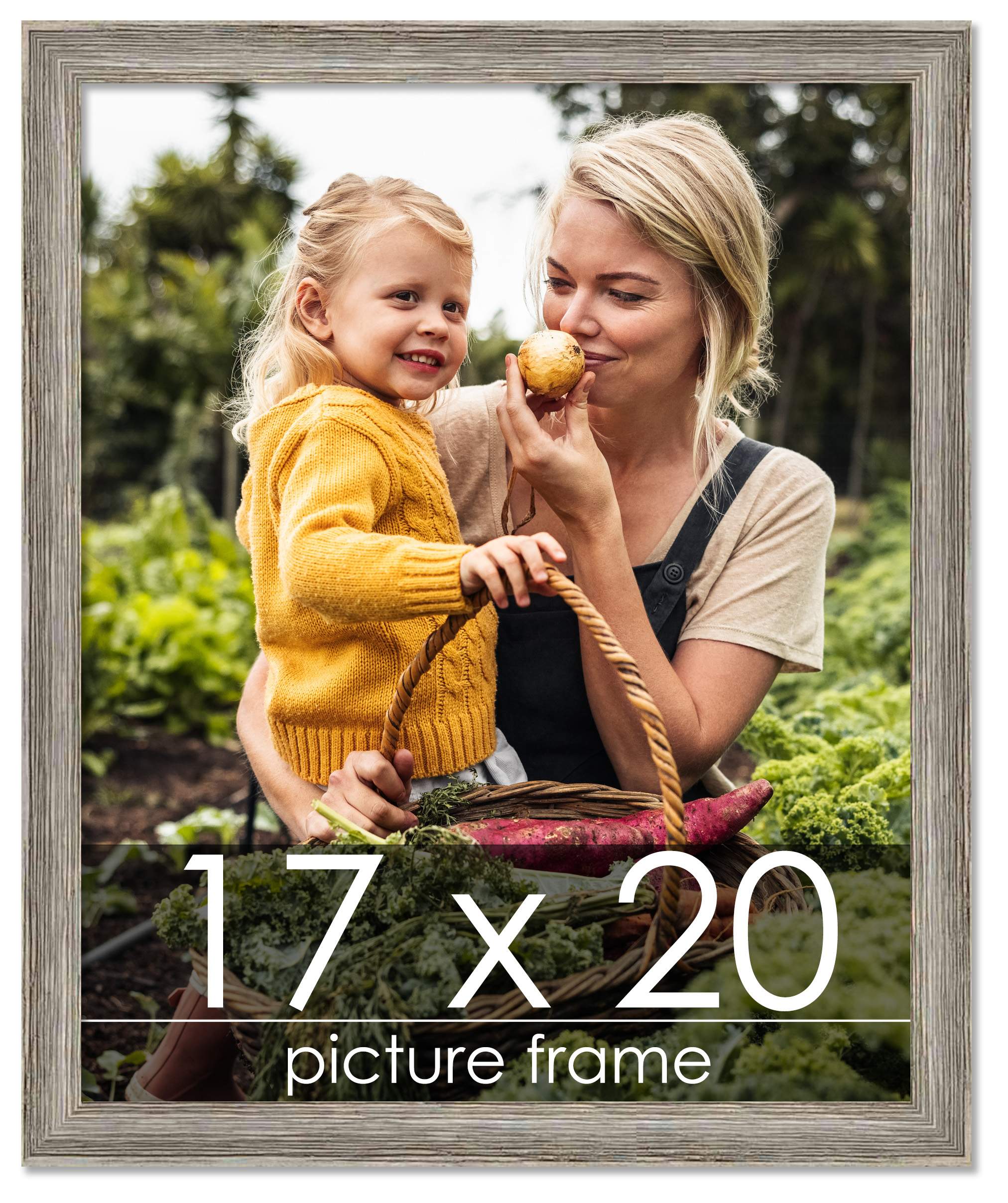 17×20 Thin Barnwood Picture Frame, UV Acrylic, 2 Finishes – Grey and Black