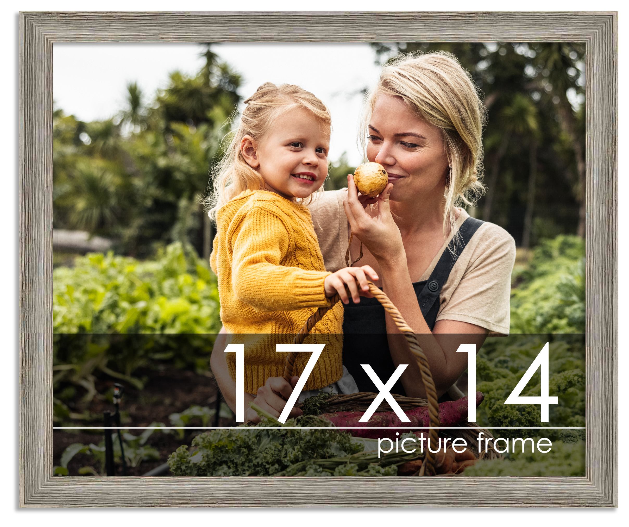 17×14 Thin Barnwood Picture Frame, UV Acrylic, 2 Finishes – Grey and Black