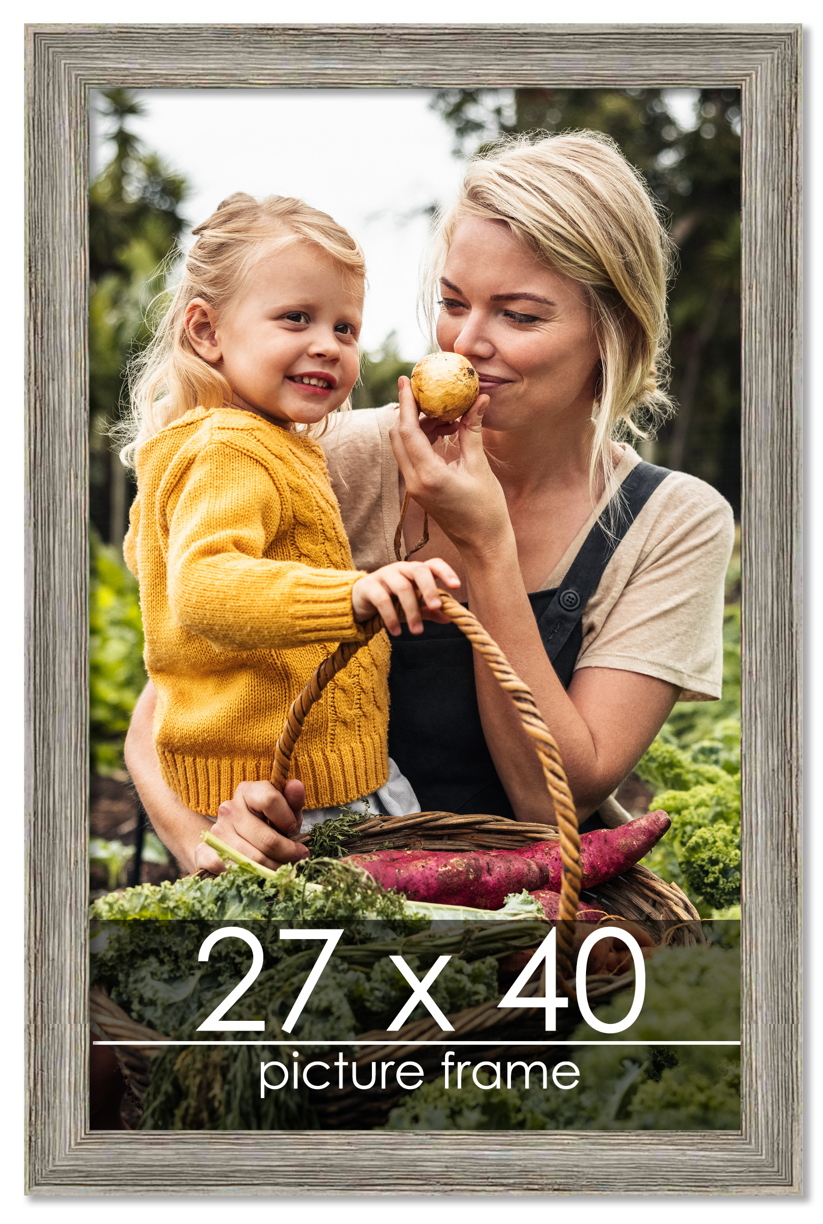27×40 Thin Barnwood Picture Frame, UV Acrylic, 2 Finishes – Grey and Black