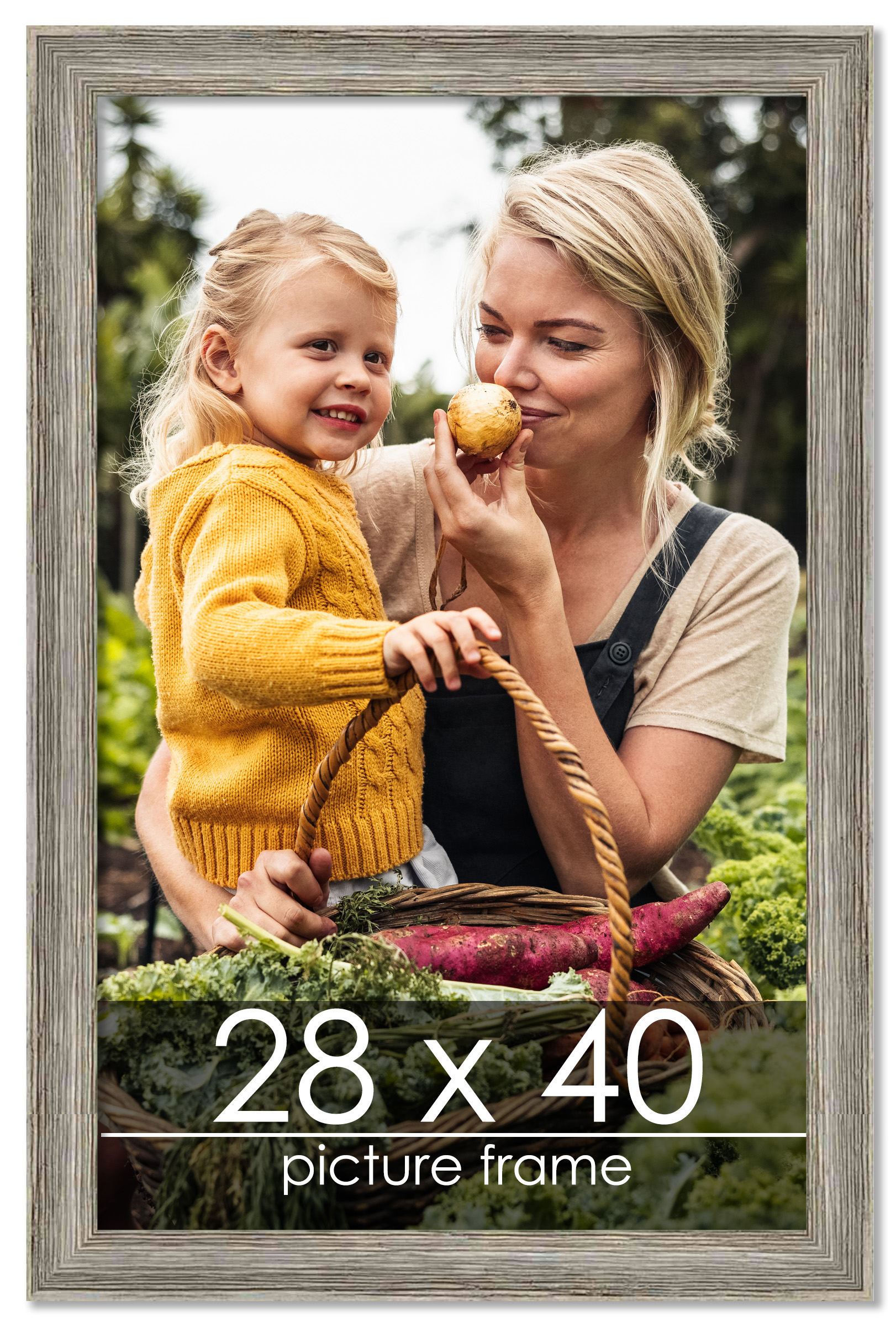 28×40 Thin Barnwood Picture Frame, UV Acrylic, 2 Finishes – Grey and Black