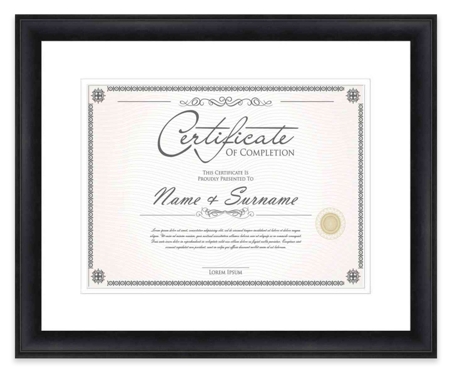 Modern Black Diploma Frame, Acid-Free White Mat, UV Acrylic, 8 Sizes