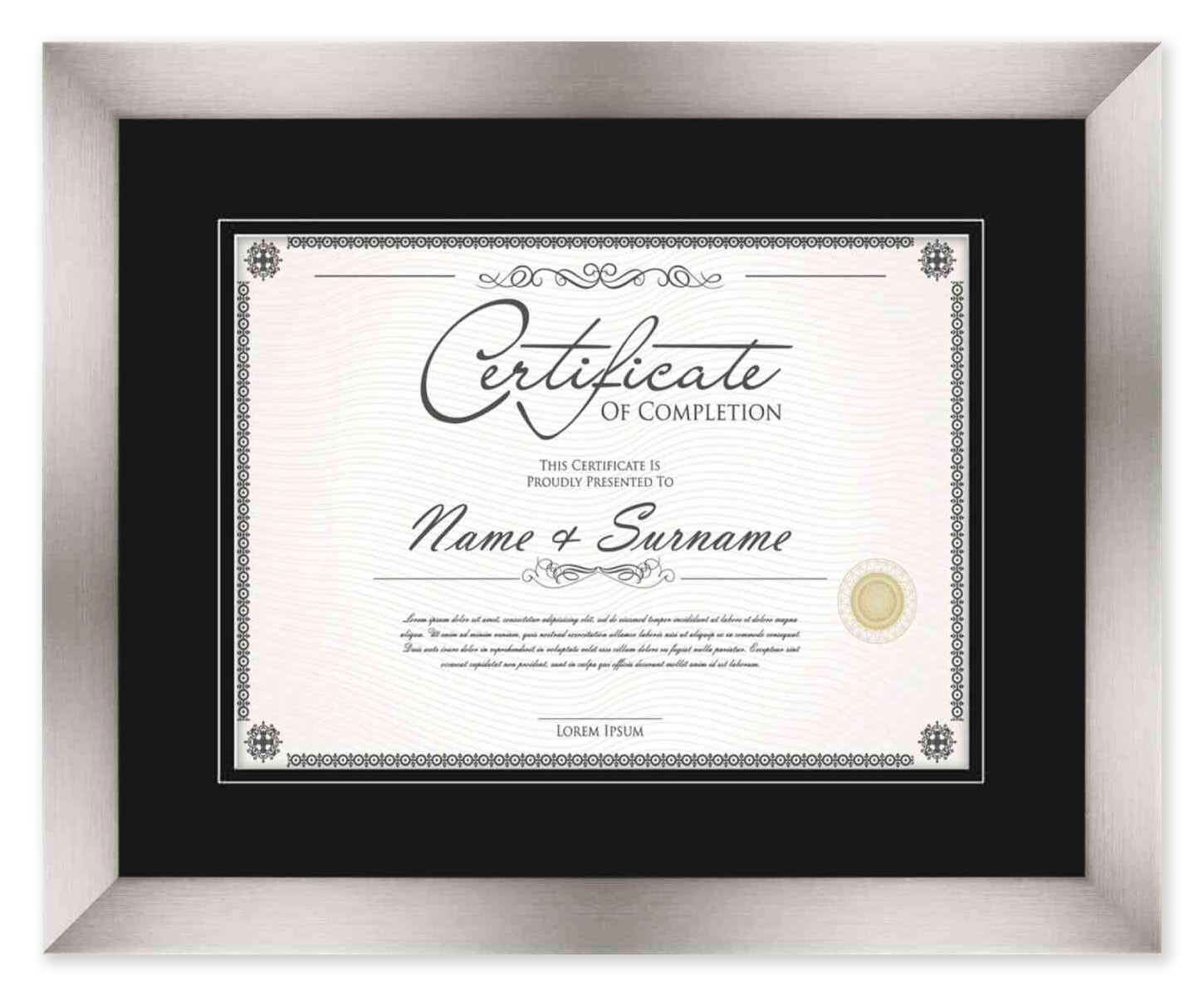 Pewter Diploma Frame, Acid-Free Black Mat, UV Acrylic, 8 Sizes
