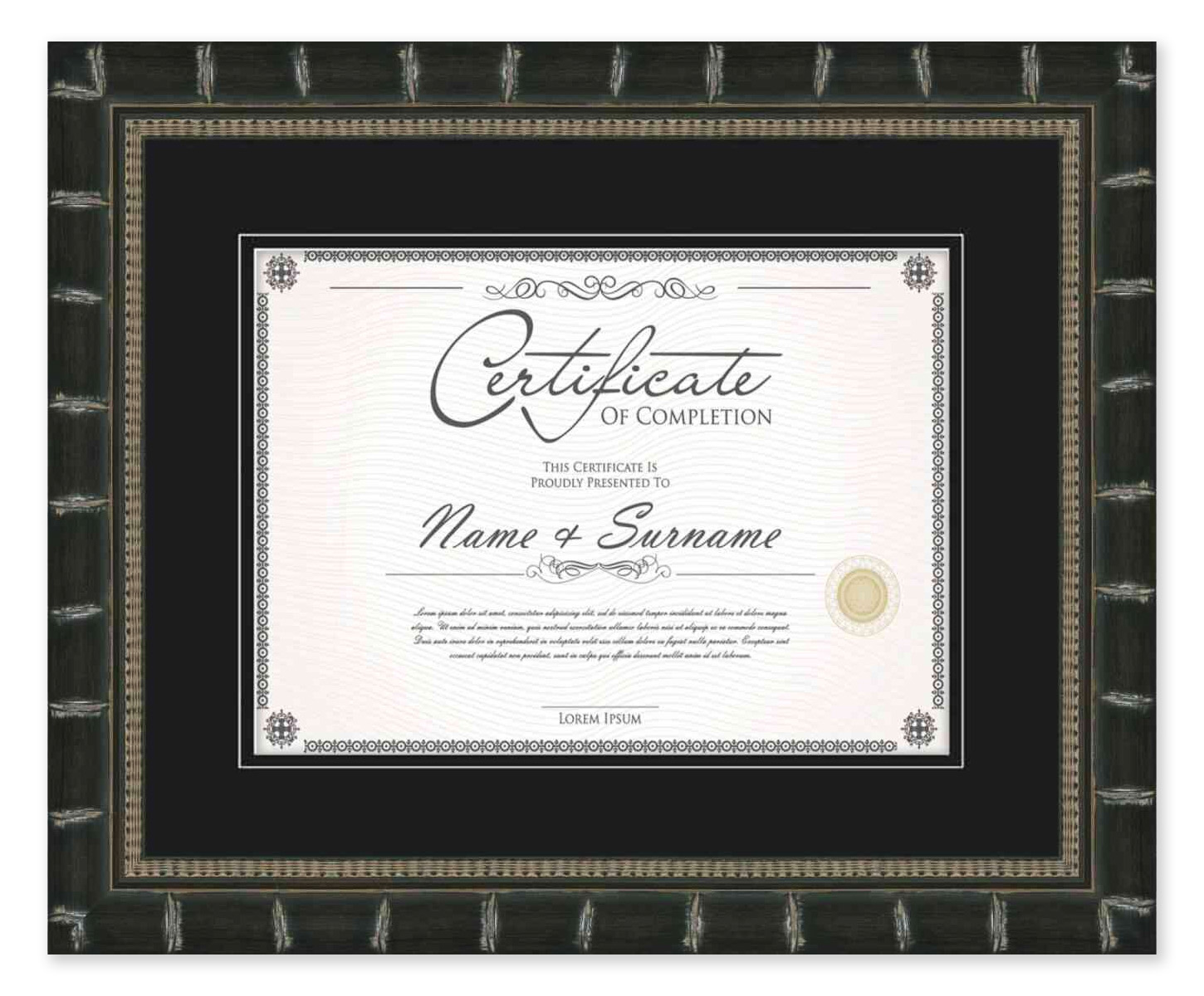 Marco Diploma Negro, Estera Negra Sin Ácido, Acrílico UV, 8 Tamaños