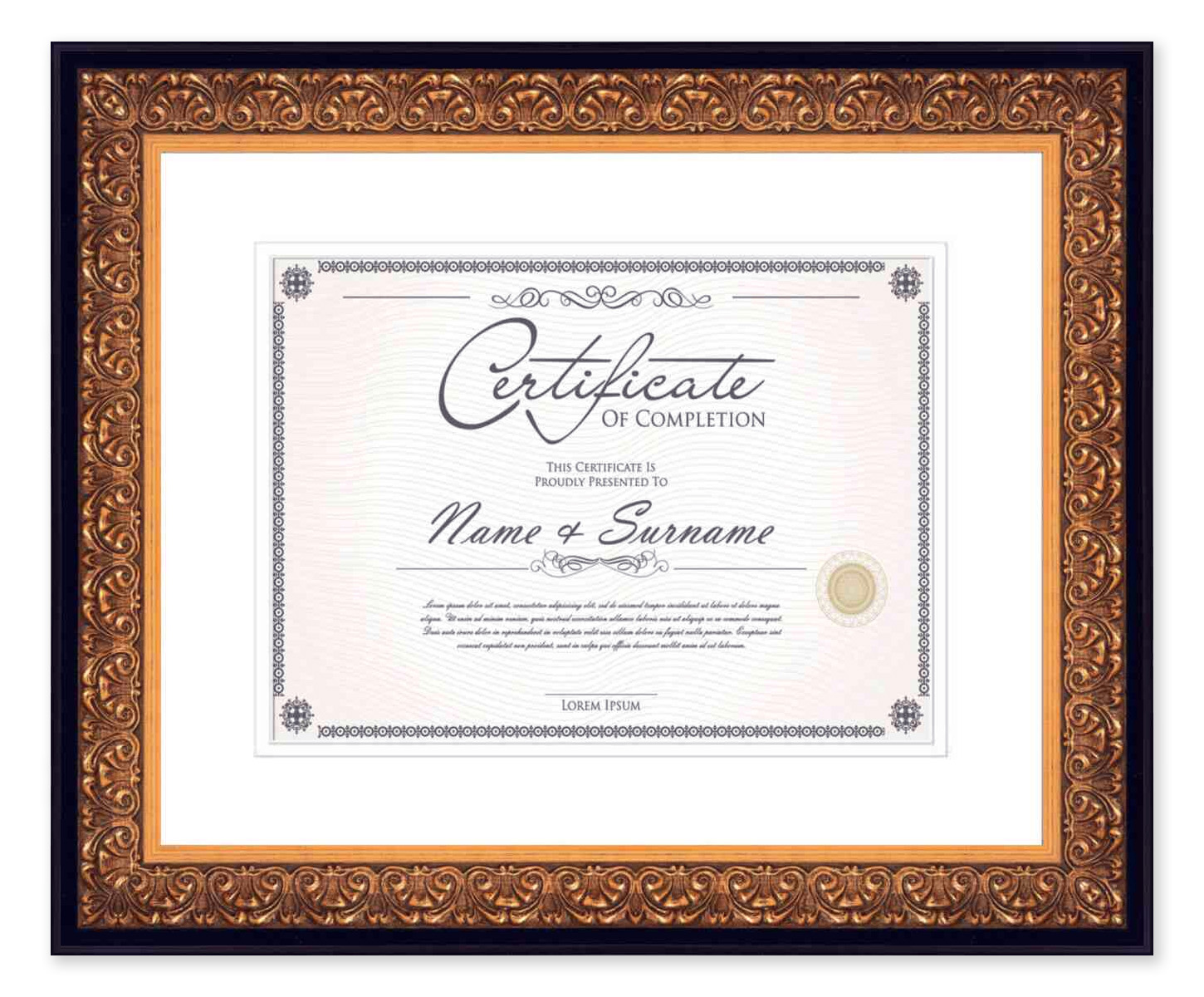 Gold Diploma Frame, Acid-Free White Mat, UV Acrylic, 8 Sizes