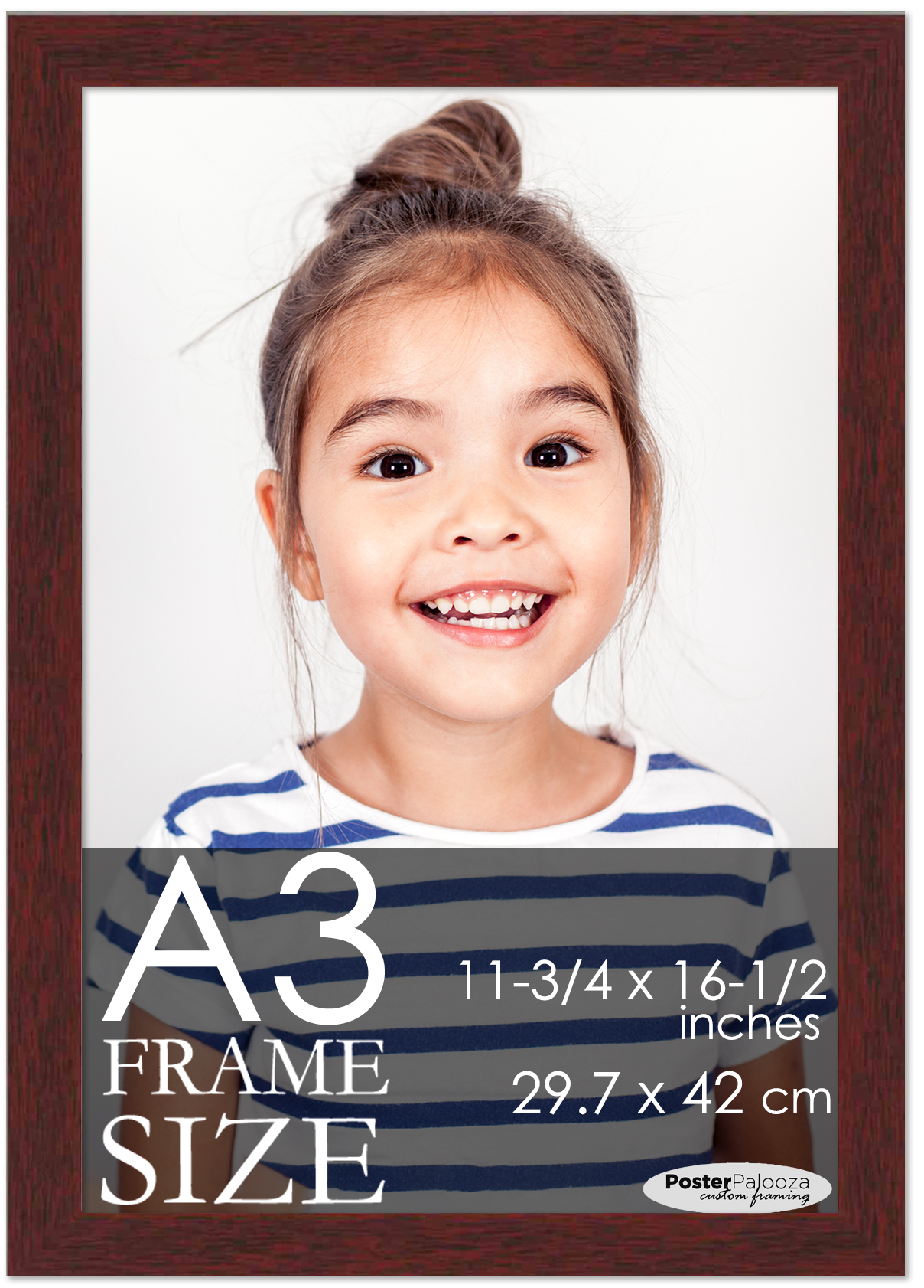 A3 Frame (11.75 x 16.5 in) Solid Wood Frame, UV Acrylic, Available in 5 Colors