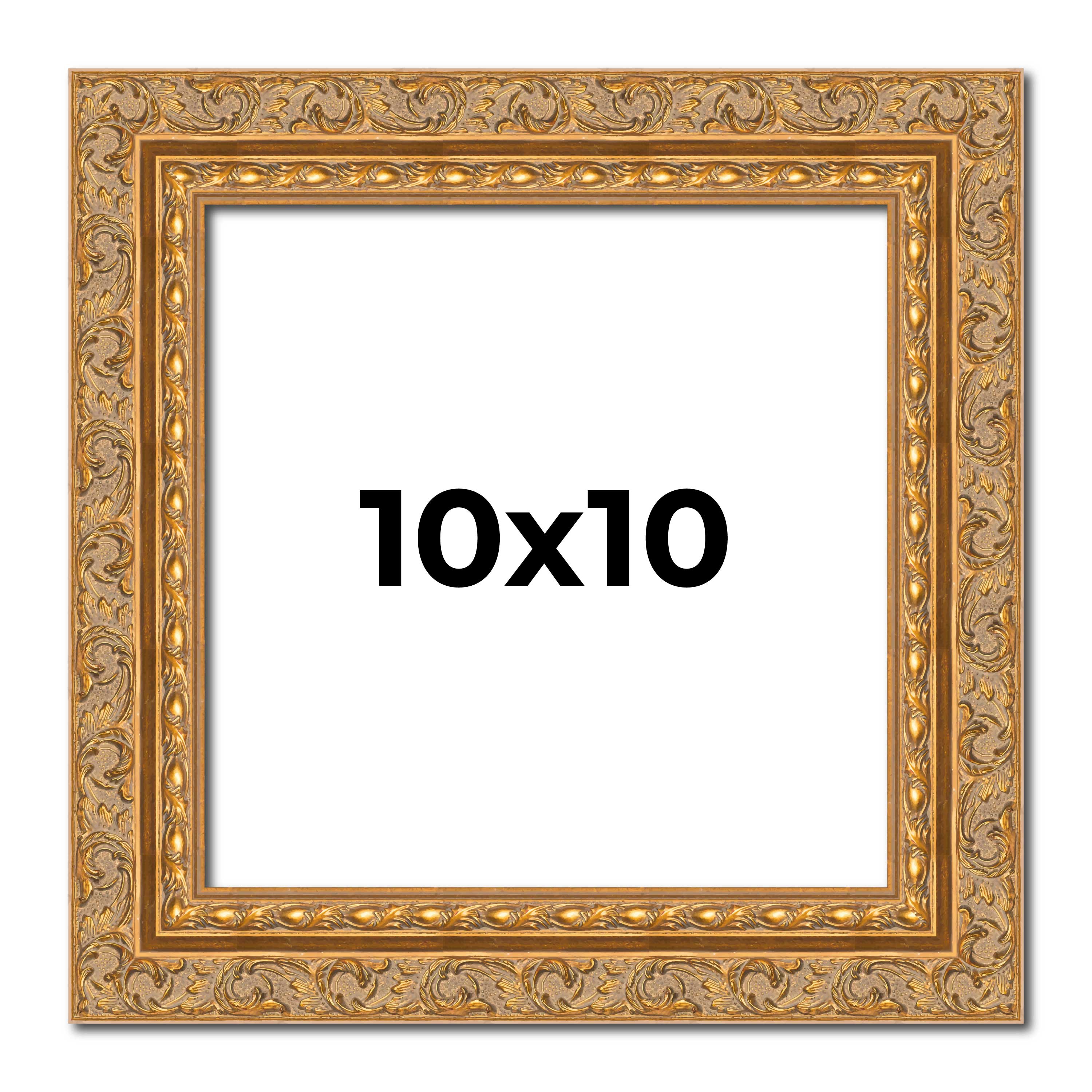 Bilderrahmen 10x10 Rahmen gold verziert Massivholz | 2 Zoll Zierleistenbreite | Firma