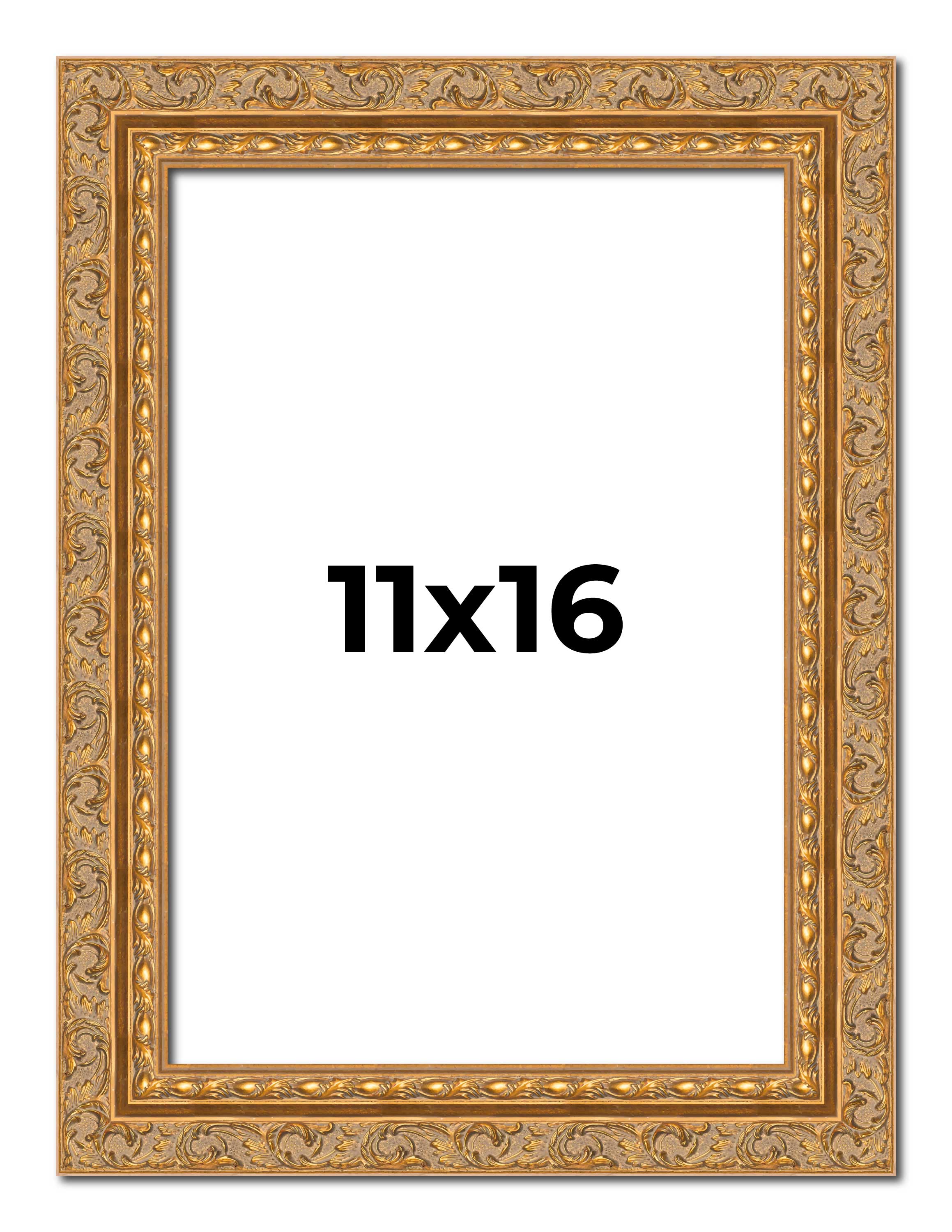 11x16 Frame Gold Ornate Solid Wood Picture Frame | 2 Inch Moulding Width | Firma main product image