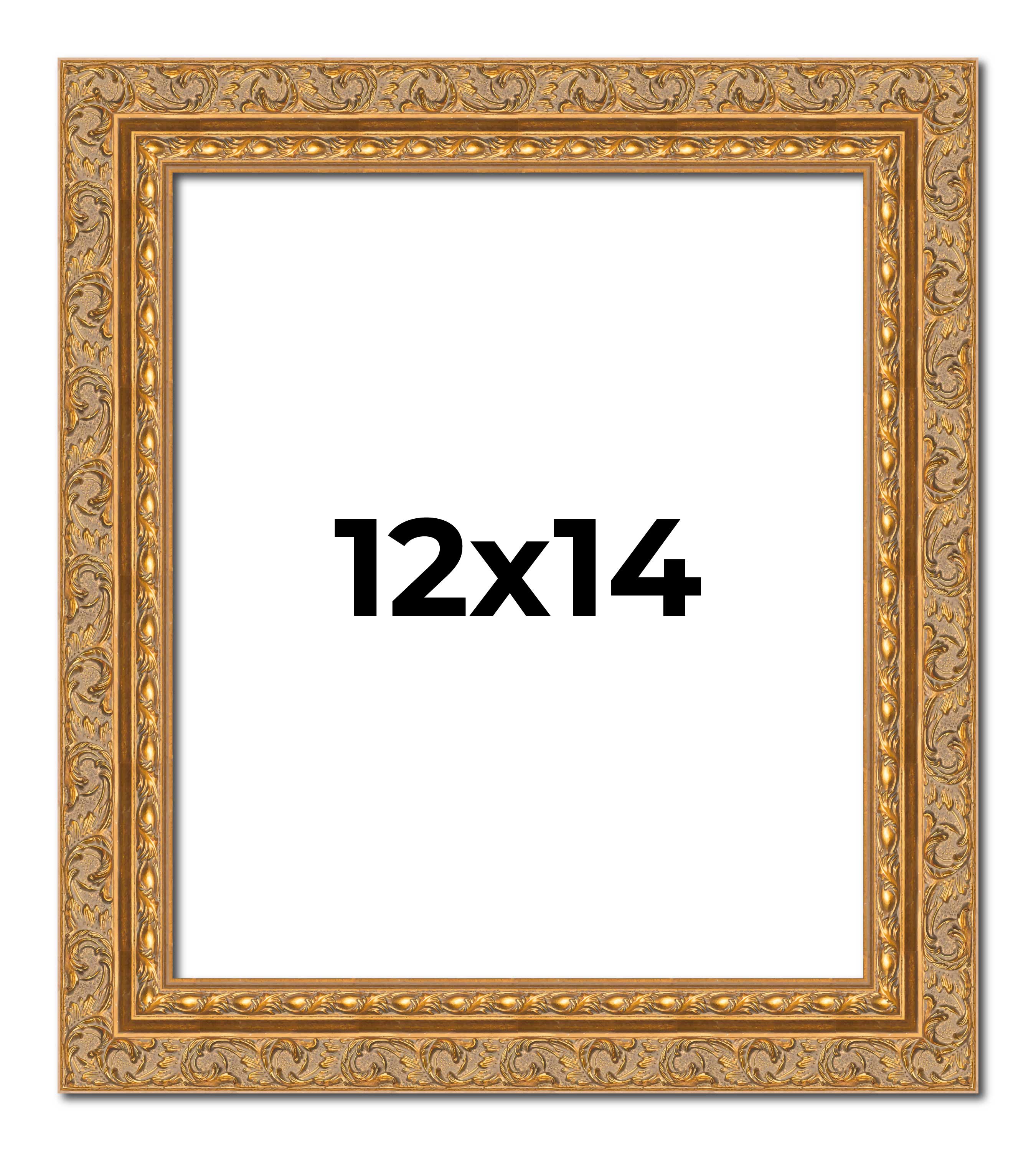 12×14 Frame Gold Ornate Solid Wood Picture Frame | 2 Inch Moulding Width | Firma