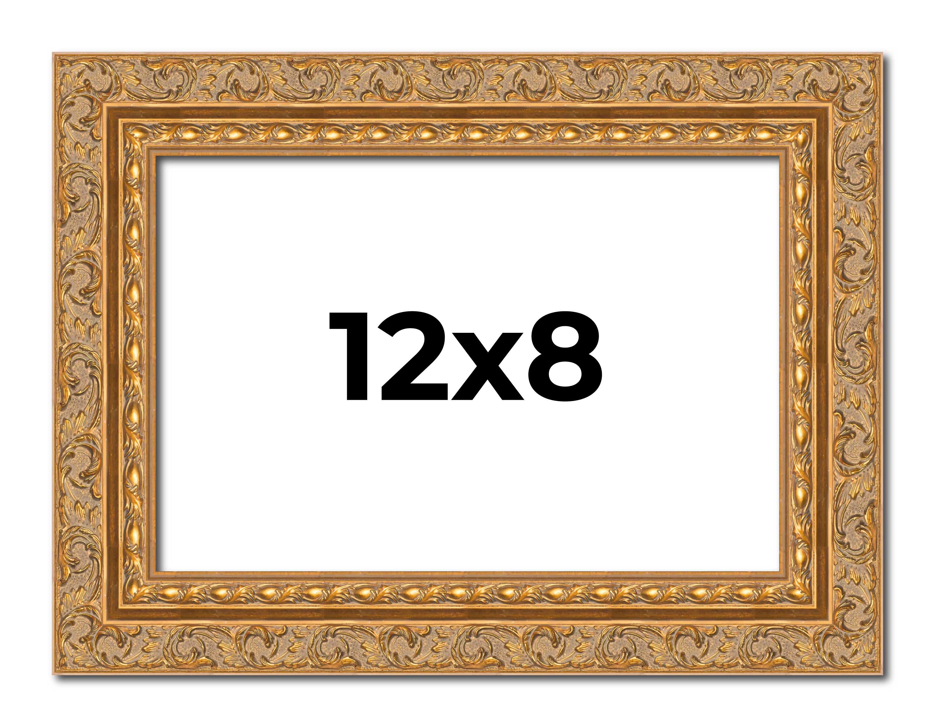 12x8 Frame Gold Ornate Solid Wood Picture Frame | 2 Inch Moulding Width | Firman main product image