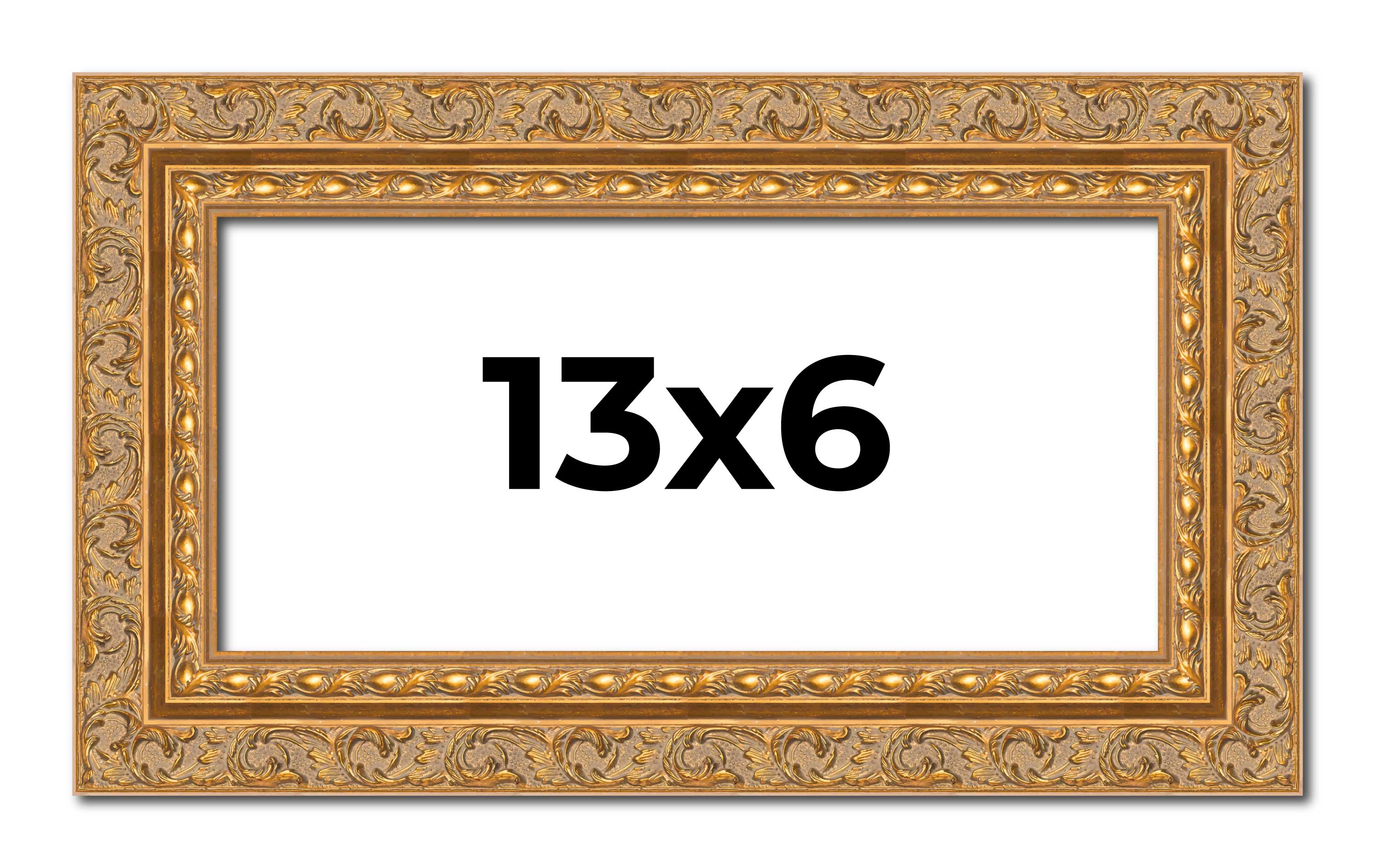 13×6 Frame Gold Ornate Solid Wood Picture Frame | 2 Inch Moulding Width | Firman