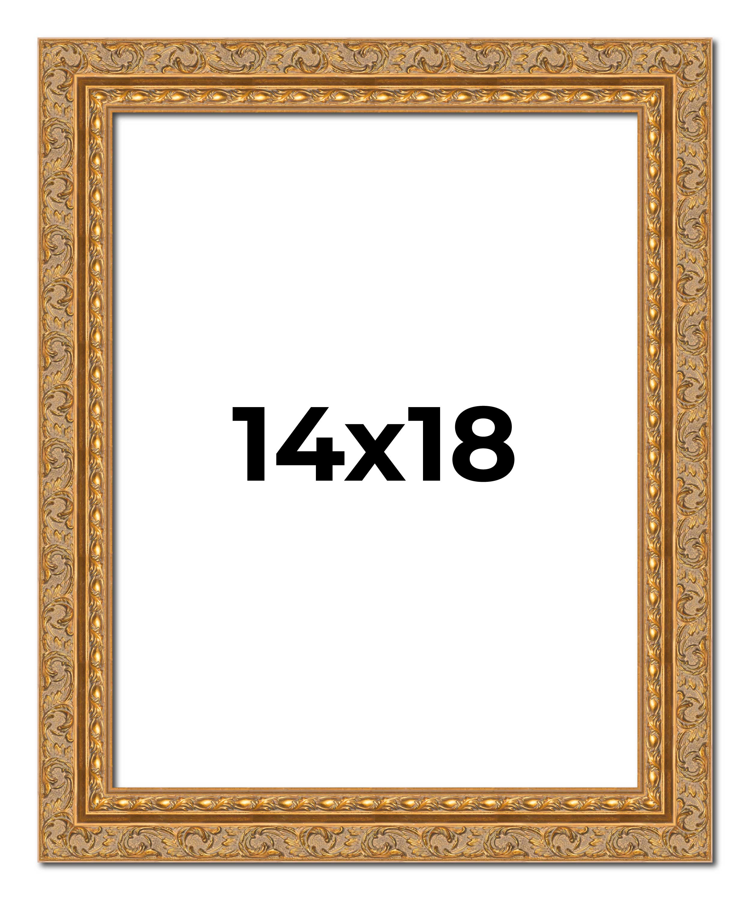 14x18 Frame Gold Ornate Solid Wood Picture Frame | 2 Inch Moulding Width | Firma main product image