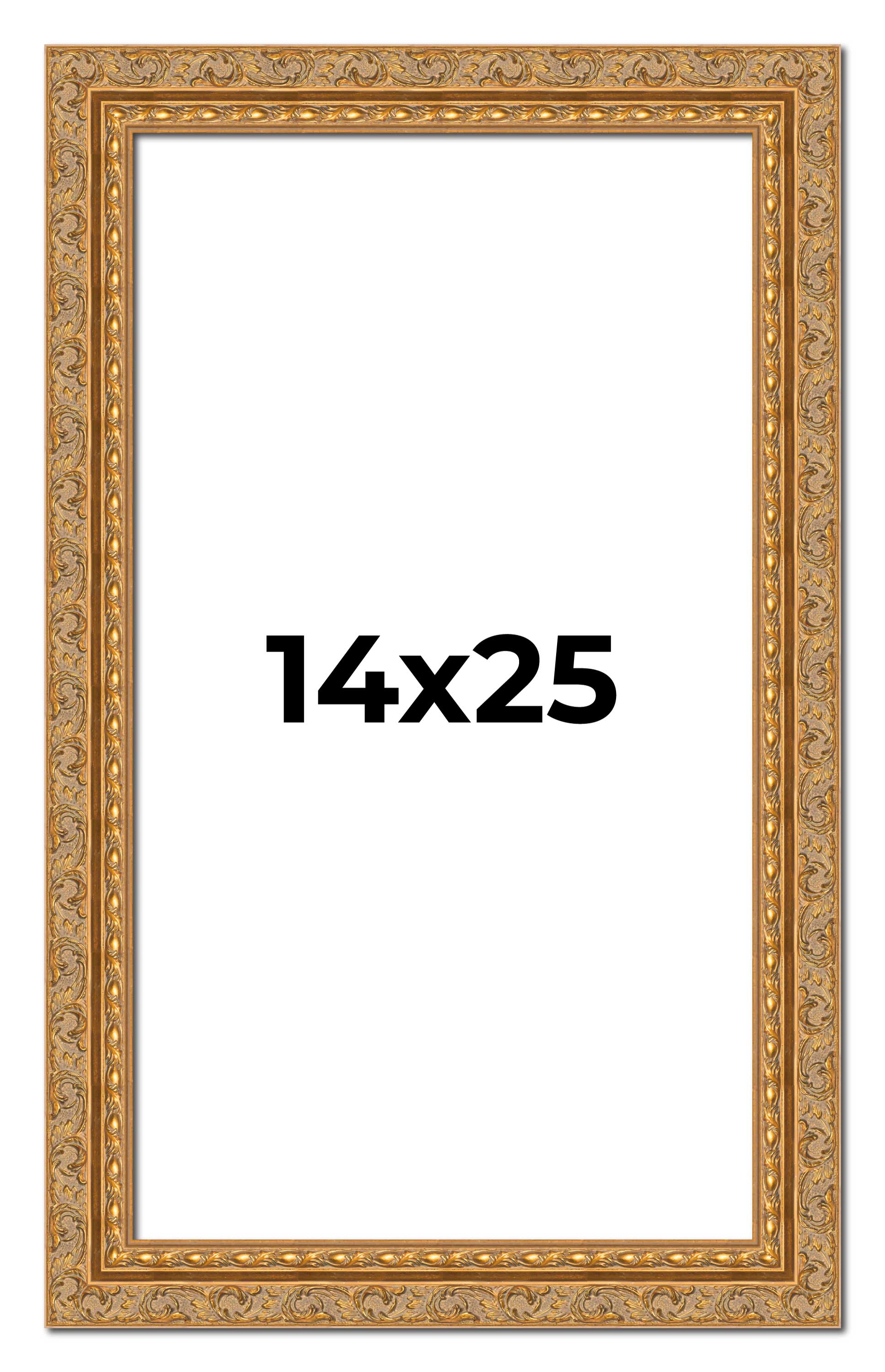 14×25 Frame Gold Ornate Solid Wood Picture Frame | 2 Inch Moulding Width | Firma