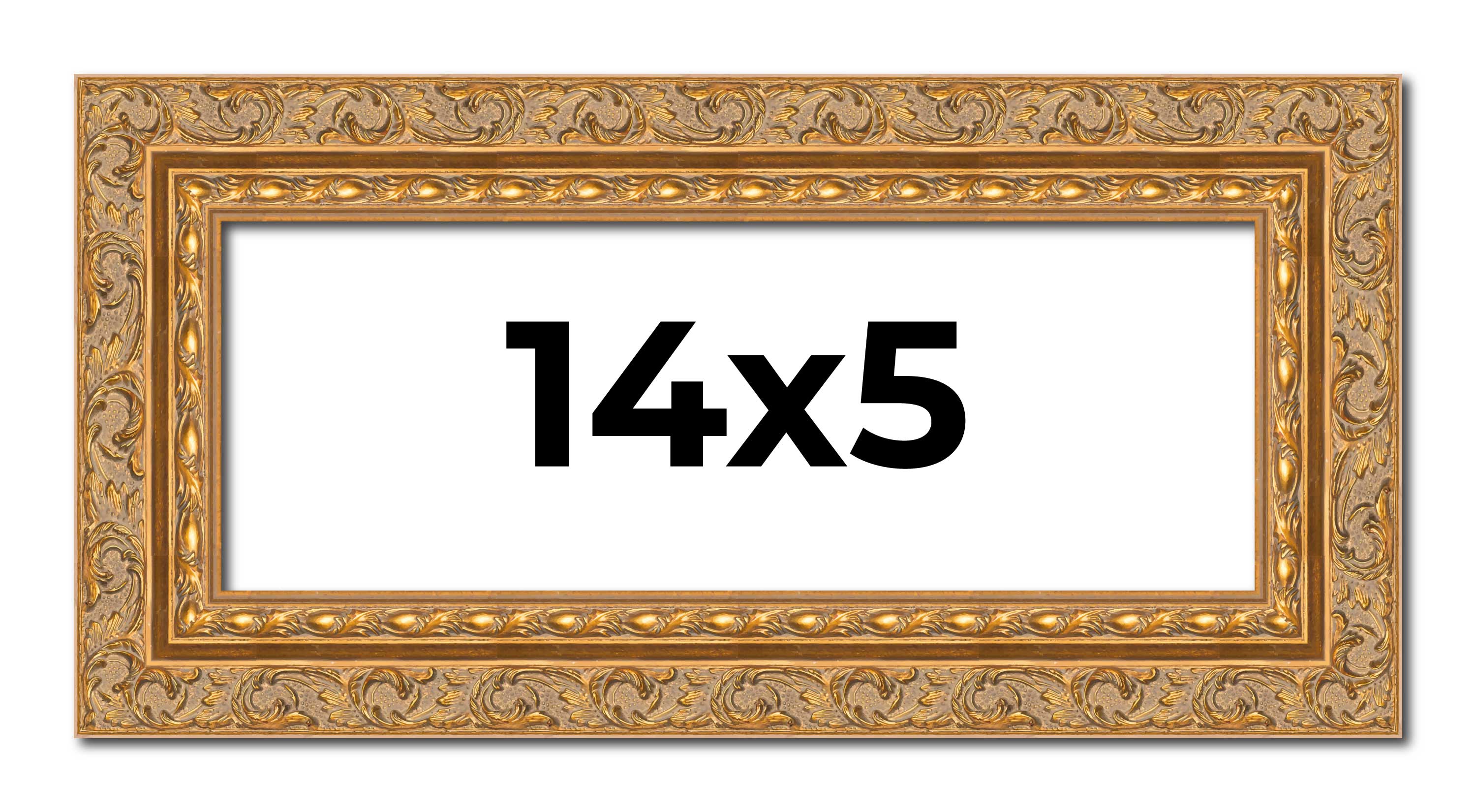 14×5 Frame Gold Ornate Solid Wood Picture Frame | 2 Inch Moulding Width | Firman