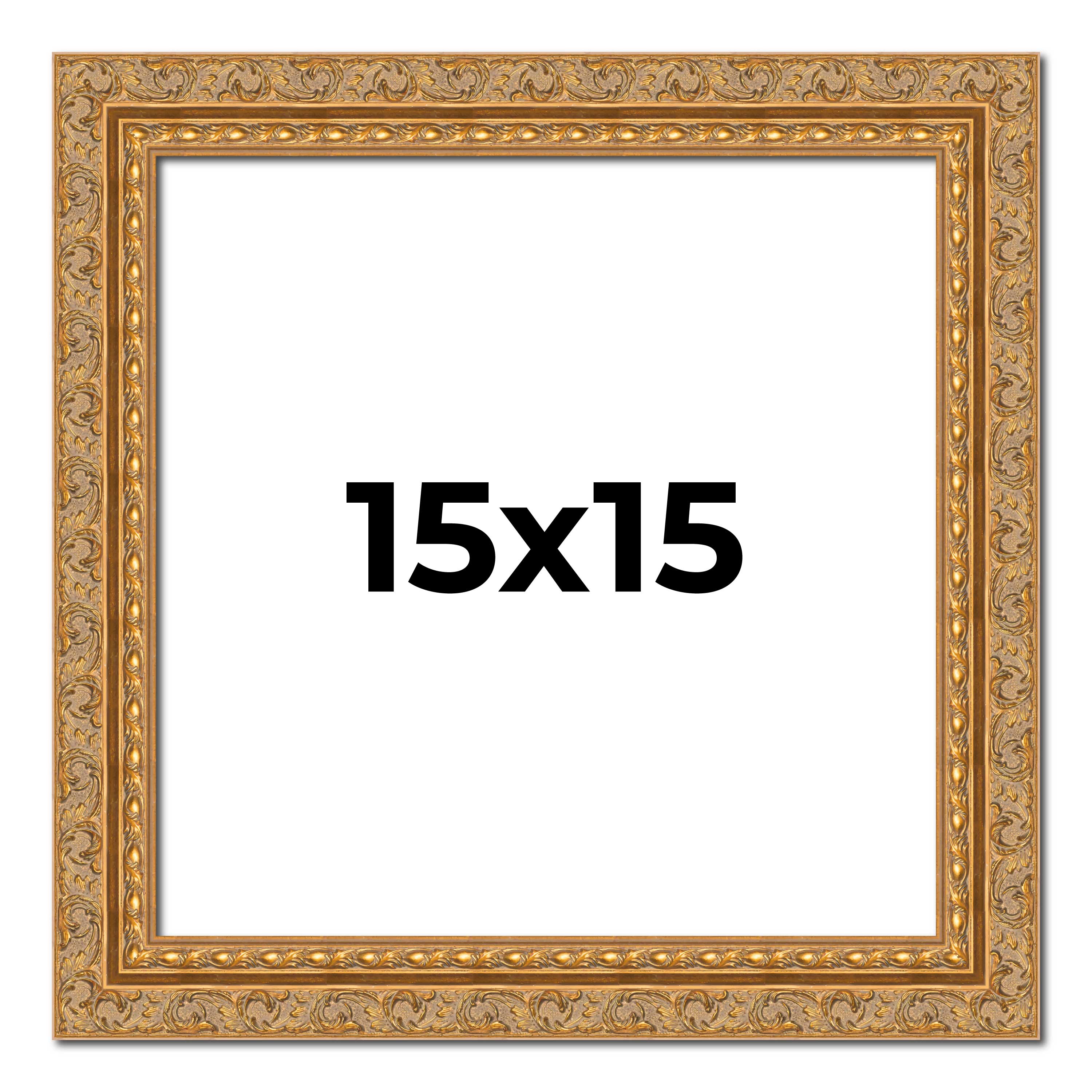 15×15 Frame Gold Ornate Solid Wood Picture Frame | 2 Inch Moulding Width | Firma