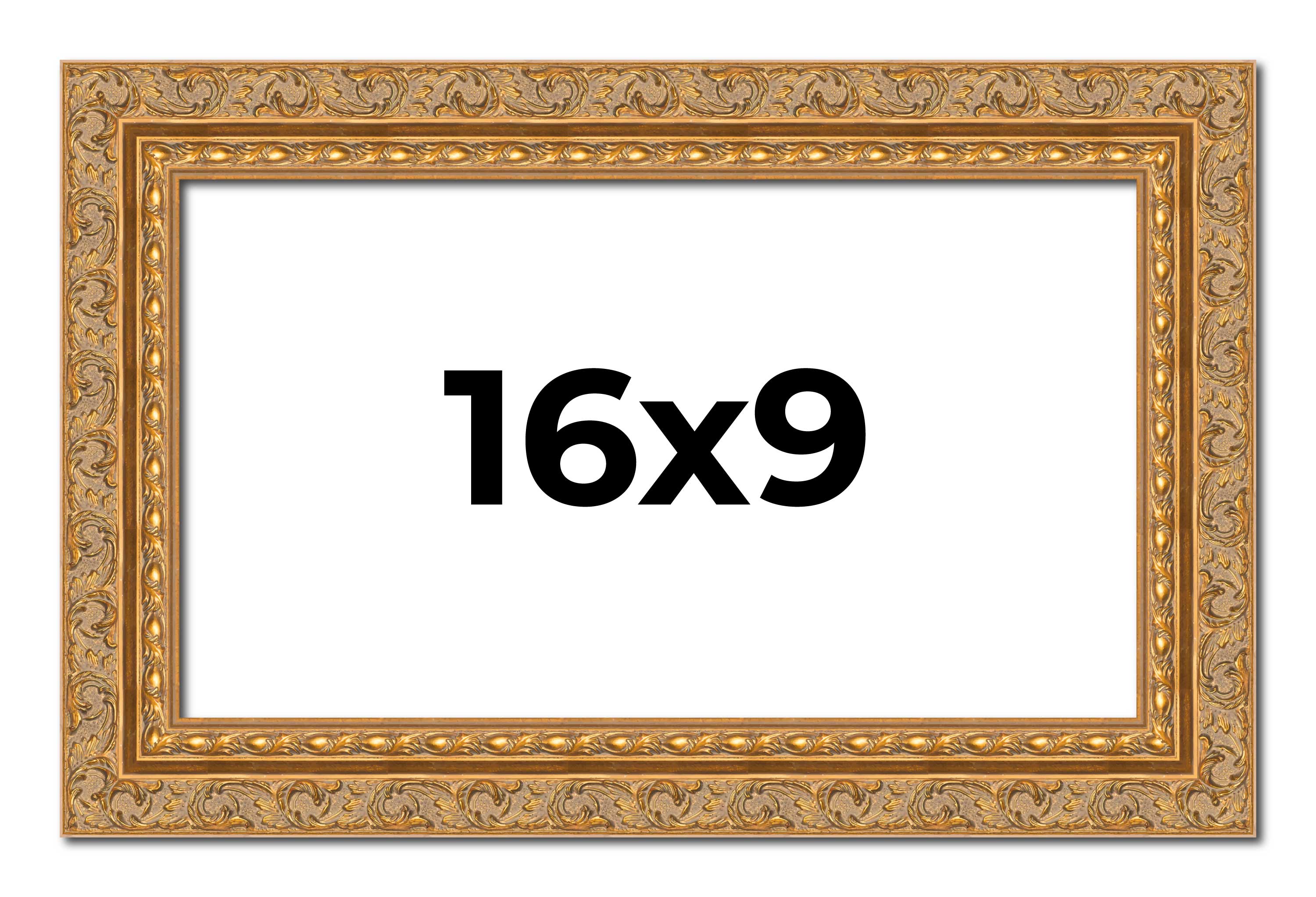 16×9 Frame Gold Ornate Solid Wood Picture Frame | 2 Inch Moulding Width | Firman