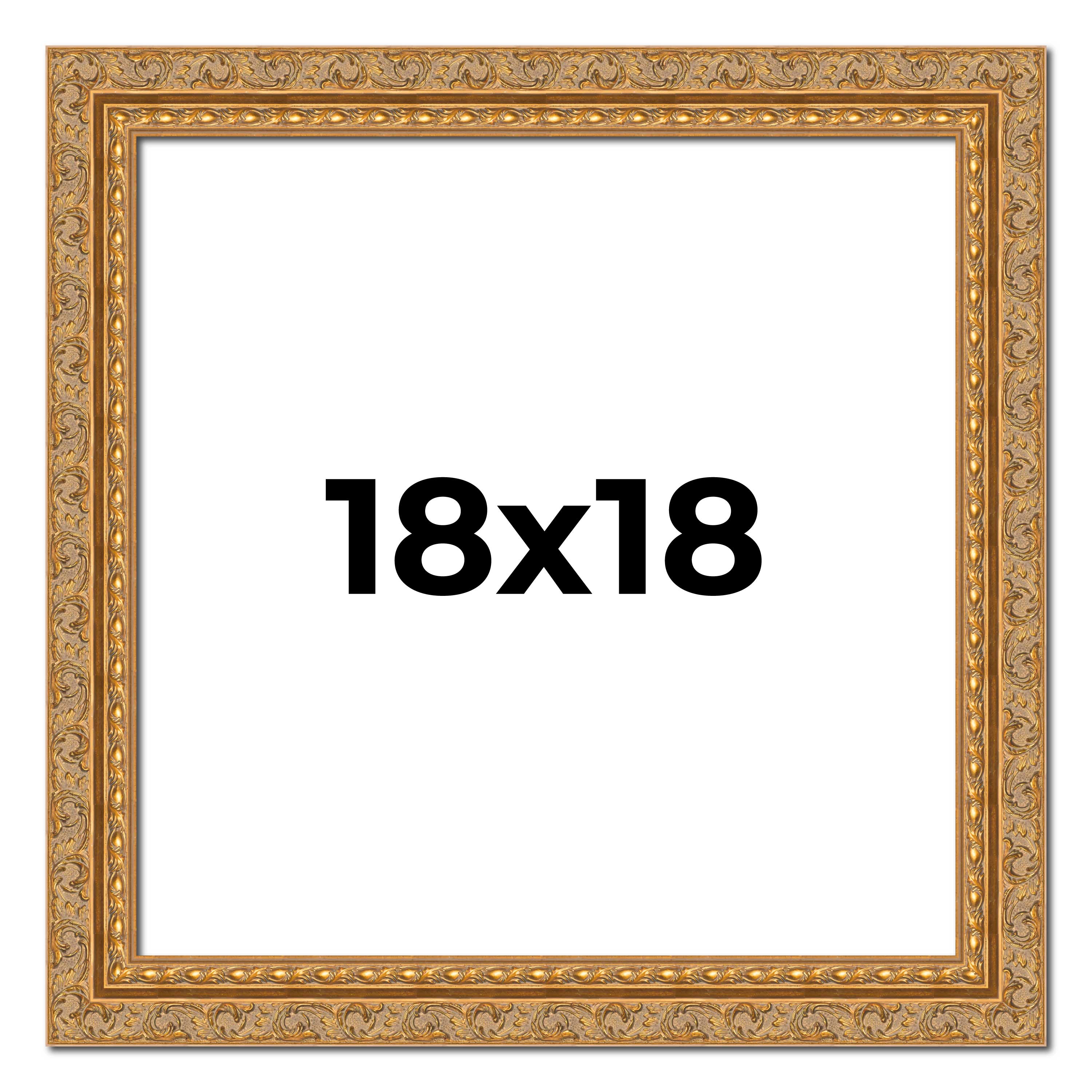 18×18 Frame Gold Ornate Solid Wood Picture Frame | 2 Inch Moulding Width | Firma