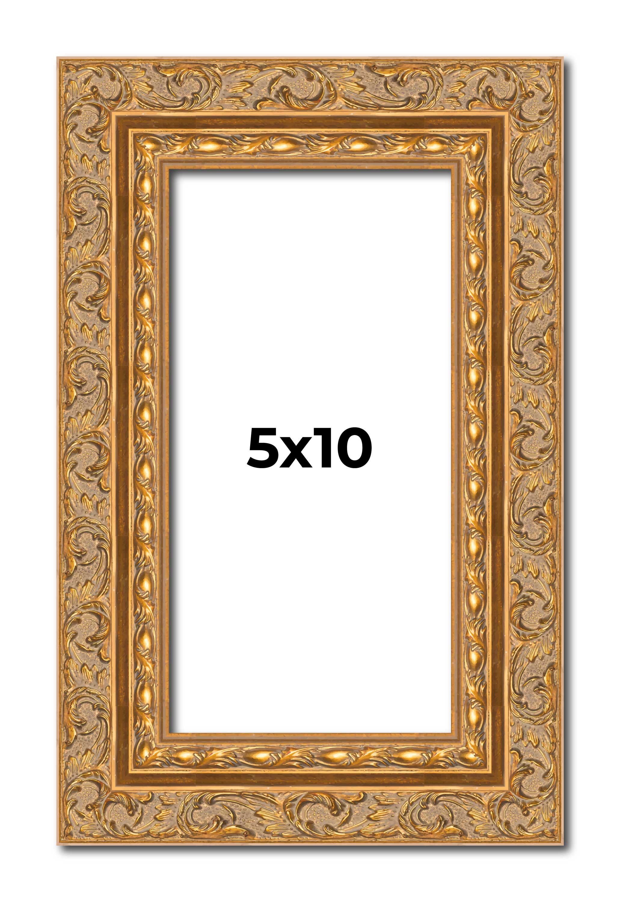5×10 Frame Gold Ornate Solid Wood Picture Frame | 2 Inch Moulding Width | Firman