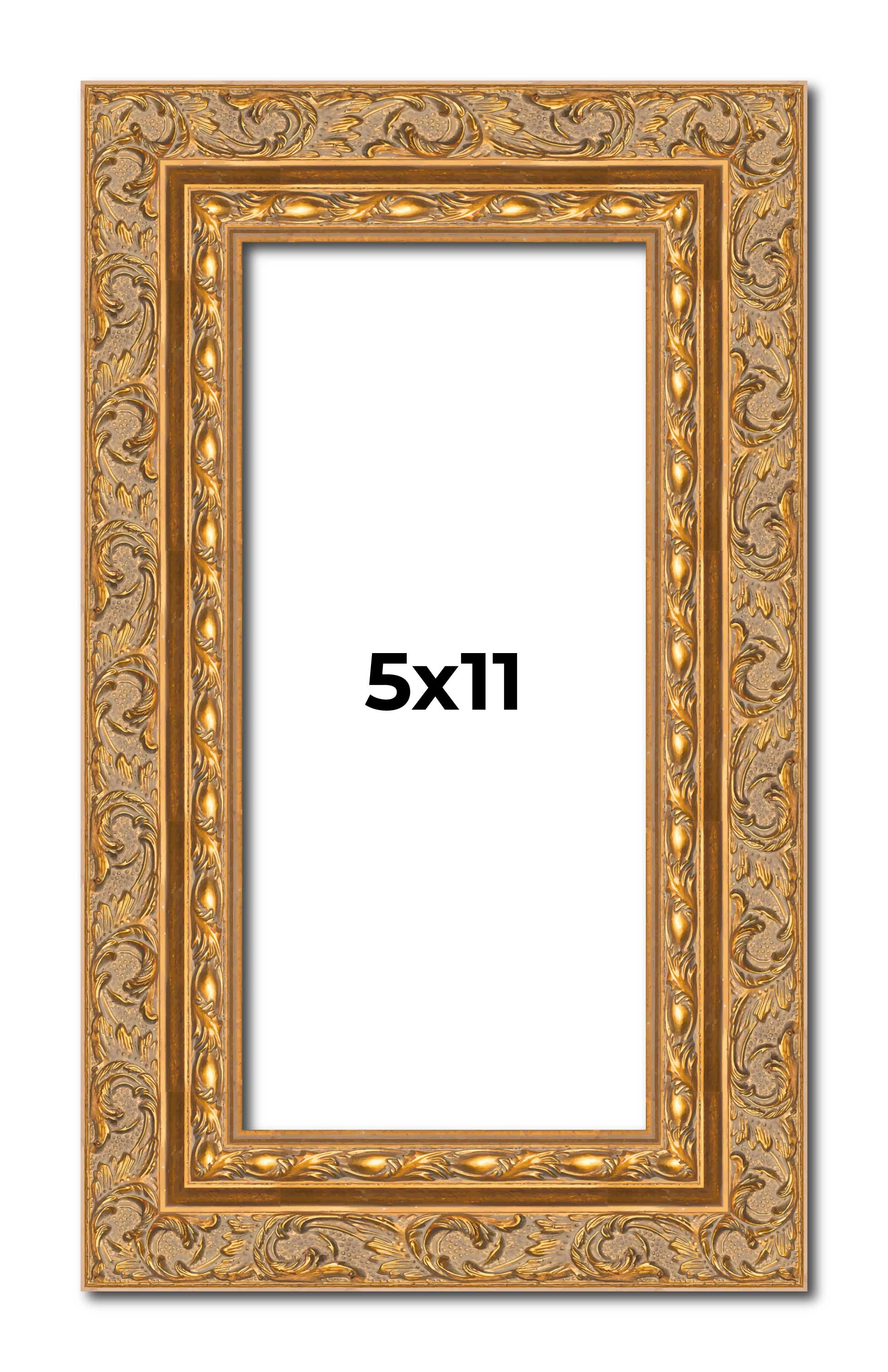 5×11 Frame Gold Ornate Solid Wood Picture Frame | 2 Inch Moulding Width | Firman