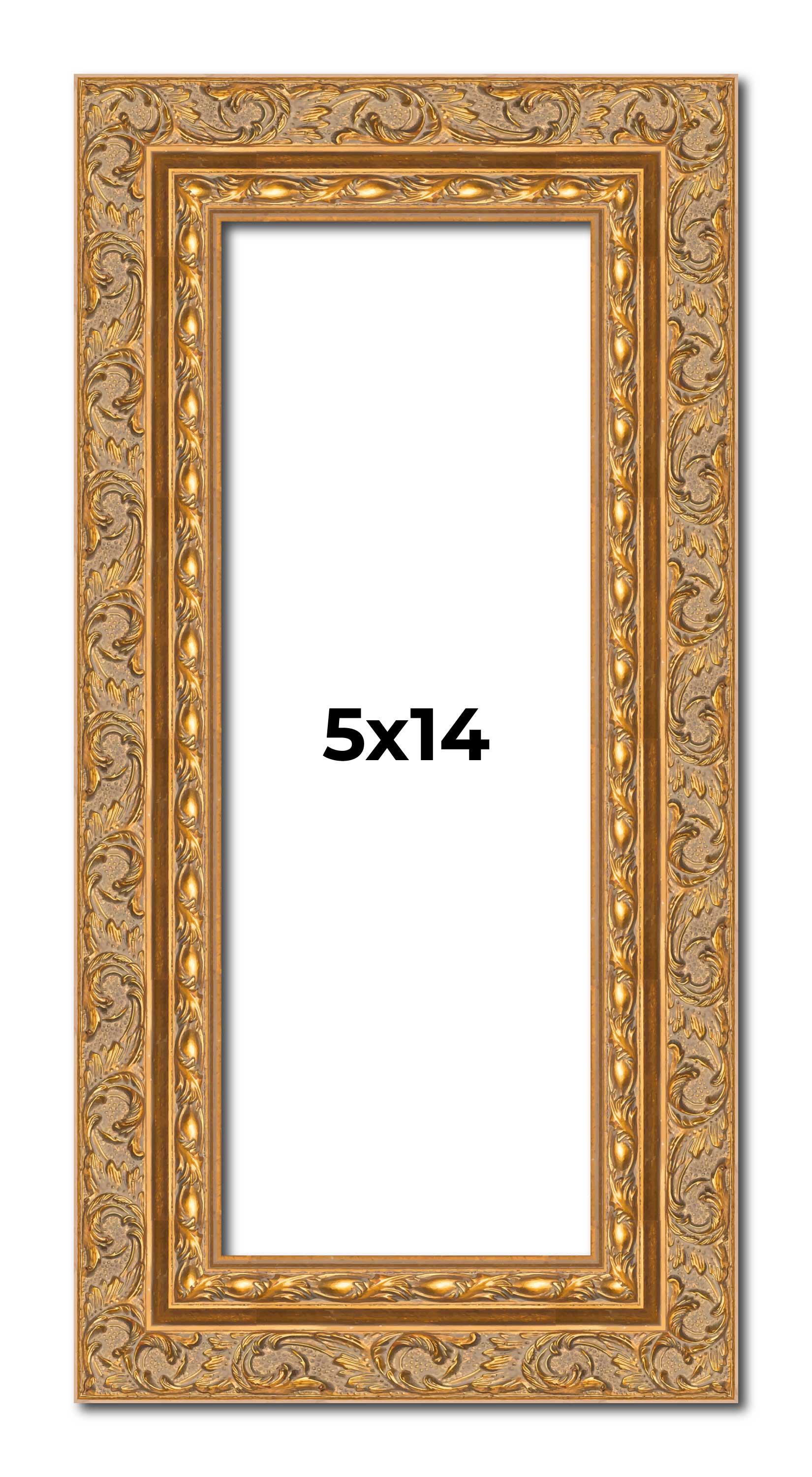 5×14 Frame Gold Ornate Solid Wood Picture Frame | 2 Inch Moulding Width | Firman