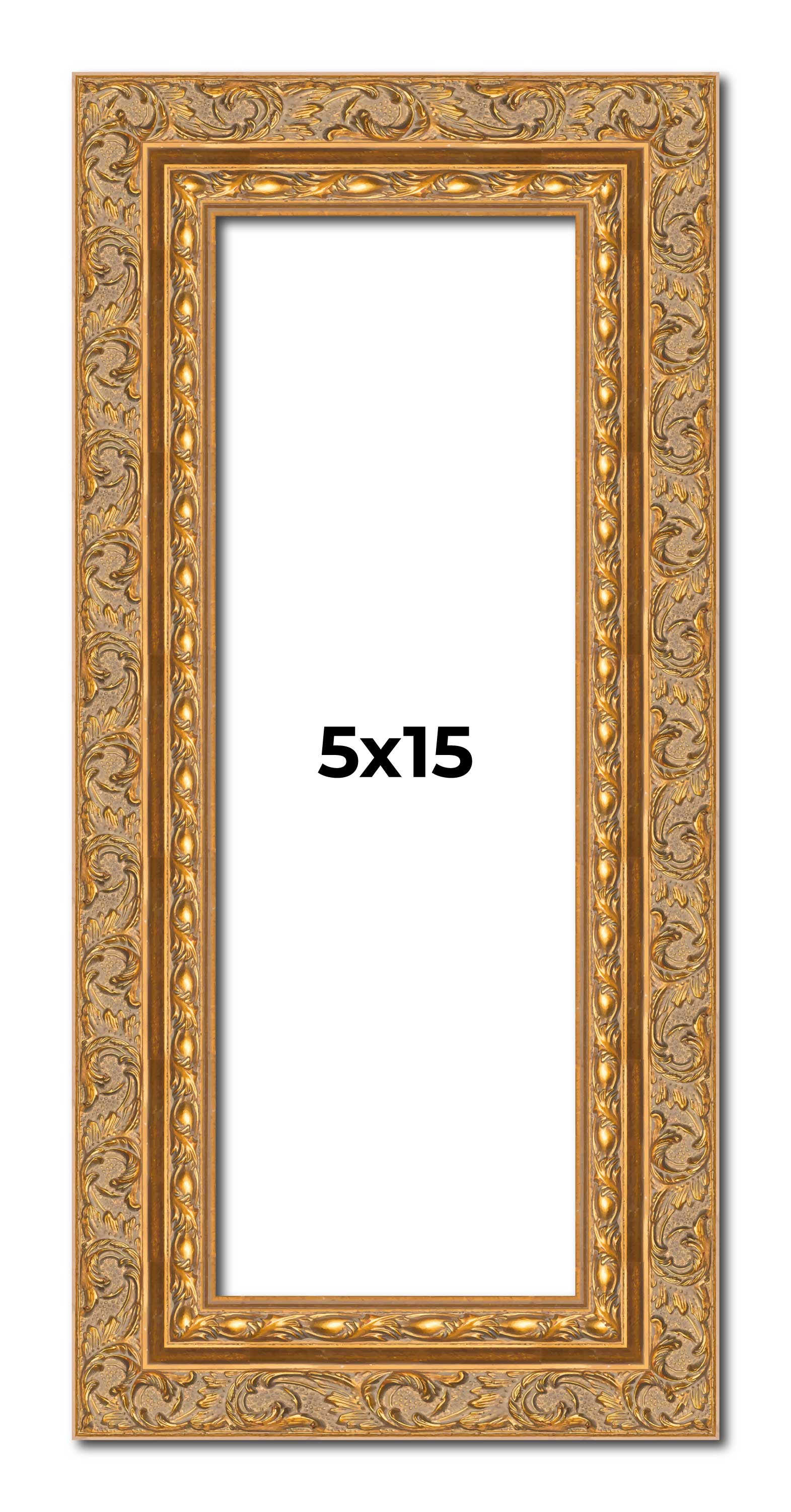 5x15 Frame Gold Ornate Solid Wood Picture Frame | 2 Inch Moulding Width | Firman main product image