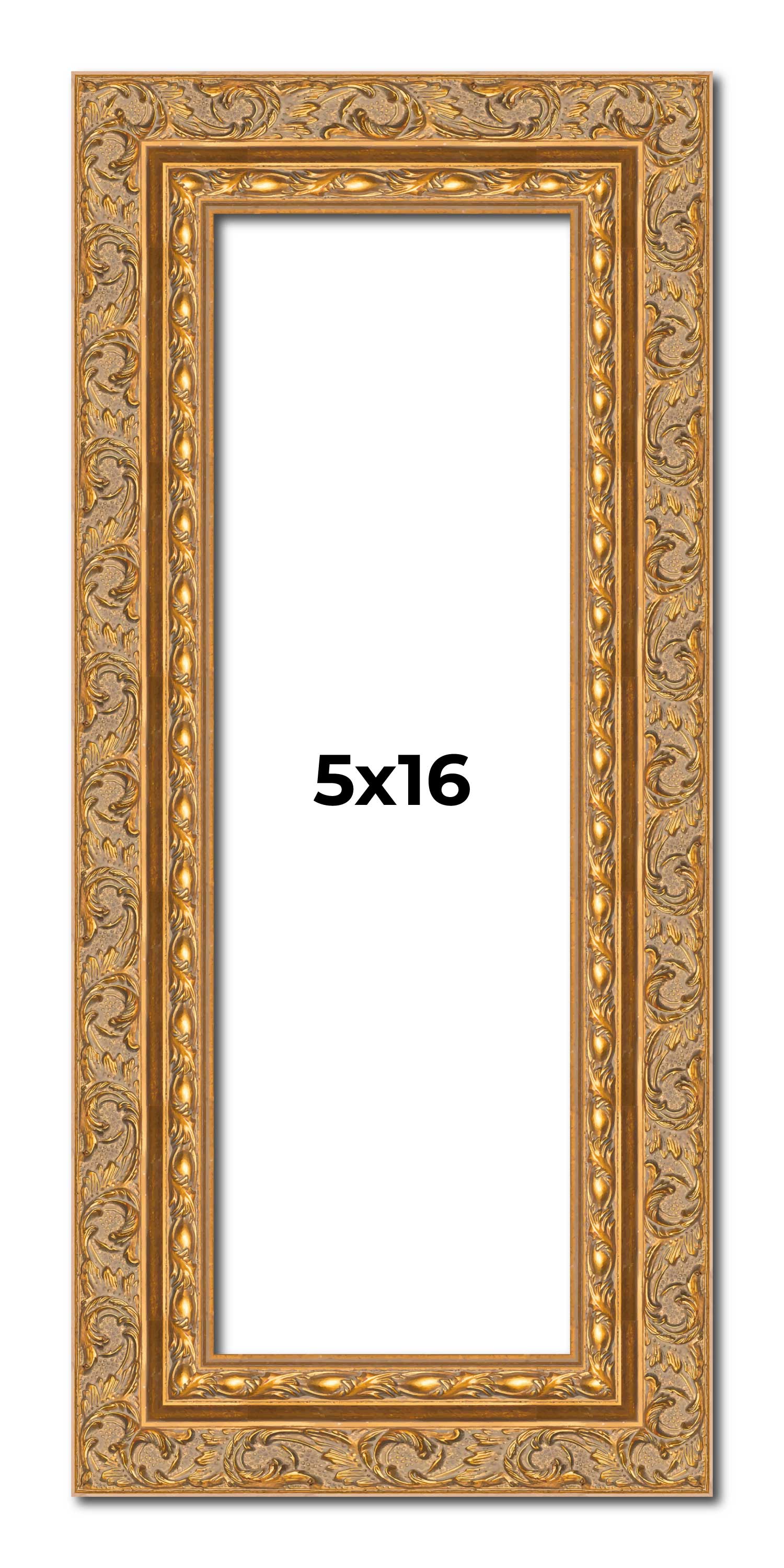 5×16 Frame Gold Ornate Solid Wood Picture Frame | 2 Inch Moulding Width | Firman