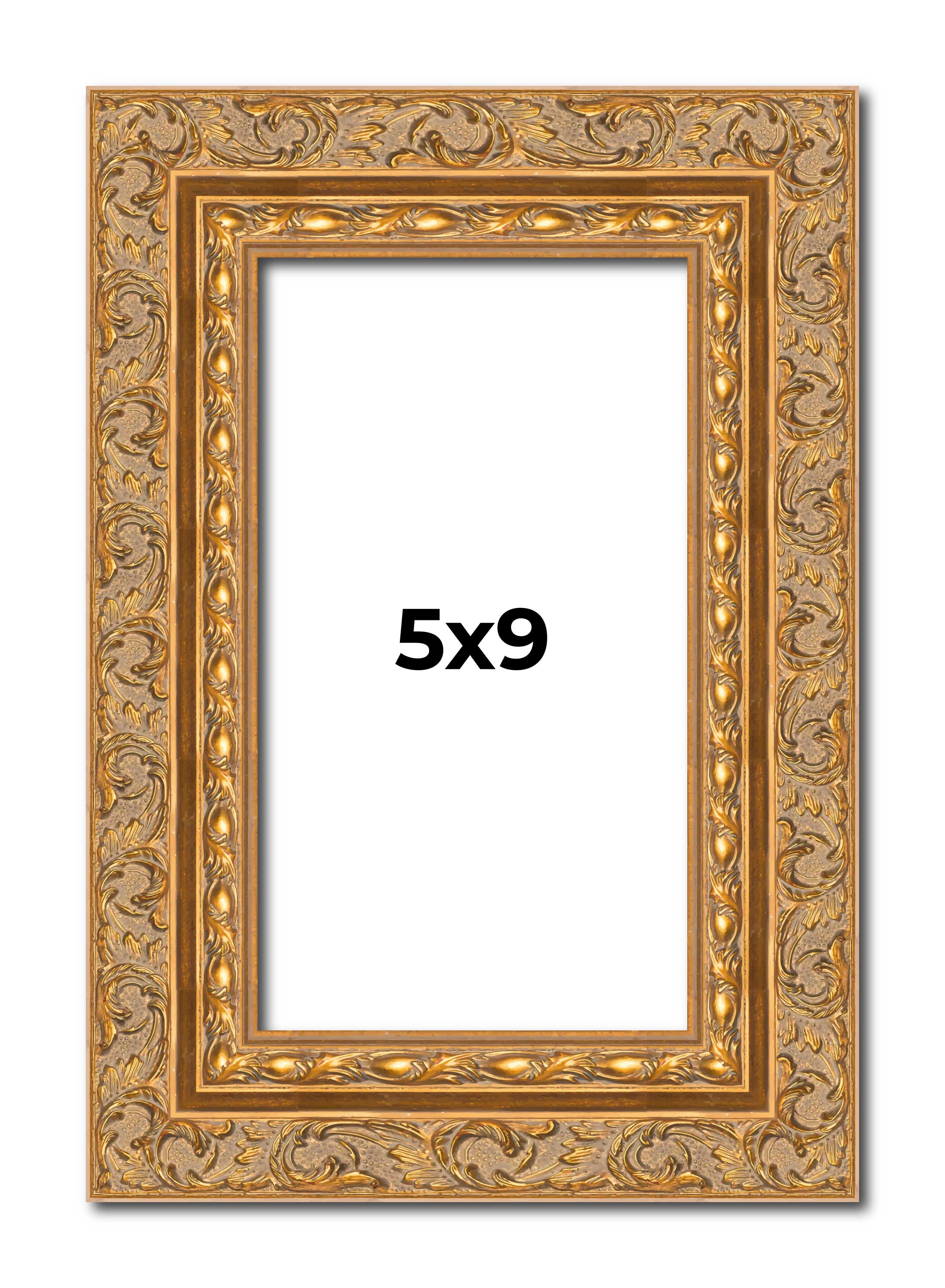 5x9 Frame Gold Ornate Solid Wood Picture Frame | 2 Inch Moulding Width | Firman main product image