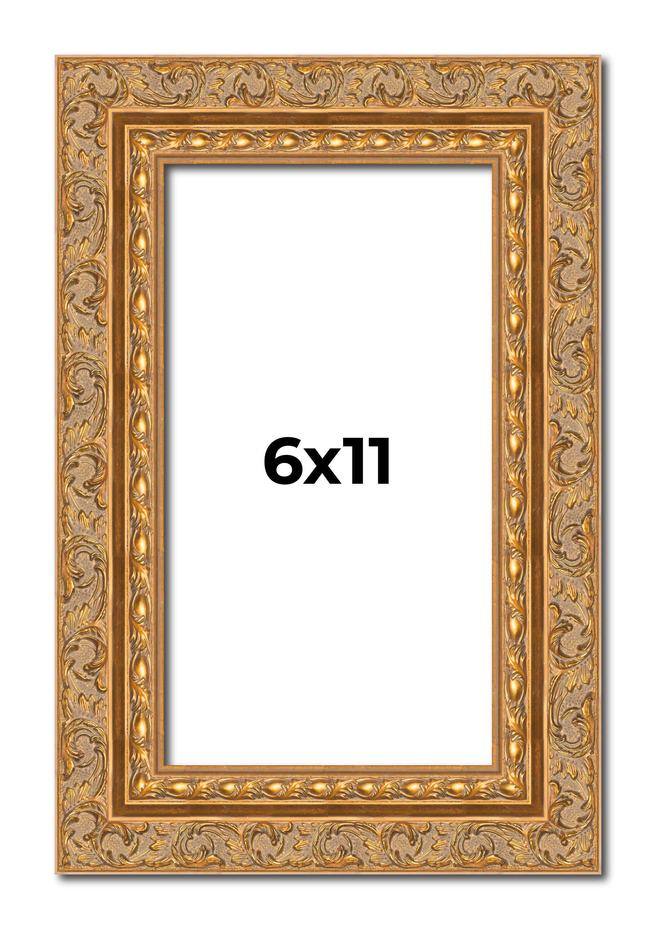 6x11 Frame Gold Ornate Solid Wood Picture Frame | 2 Inch Moulding Width | Firman main product image