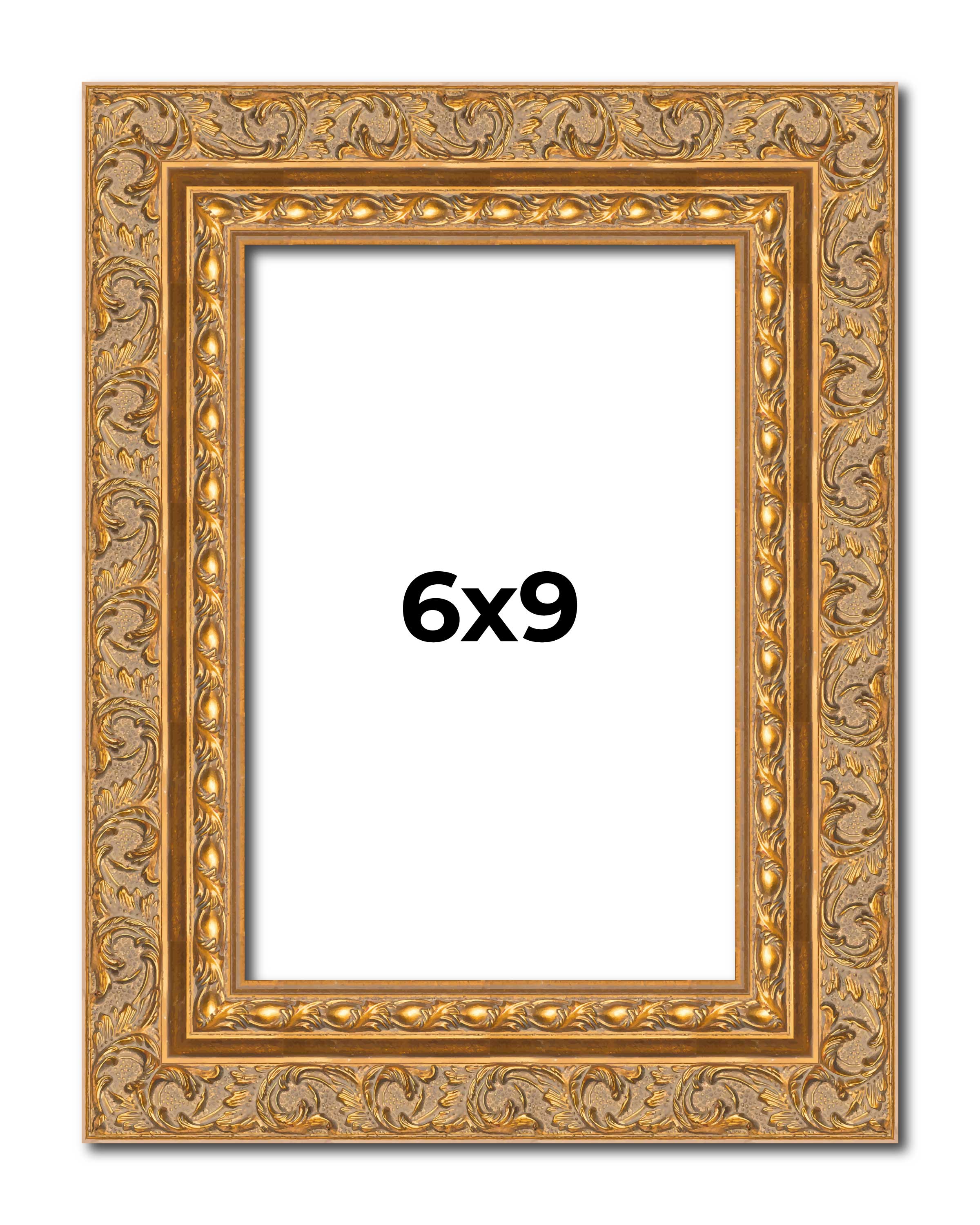 6x9 Frame Gold Ornate Solid Wood Picture Frame | 2 Inch Moulding Width | Firman main product image