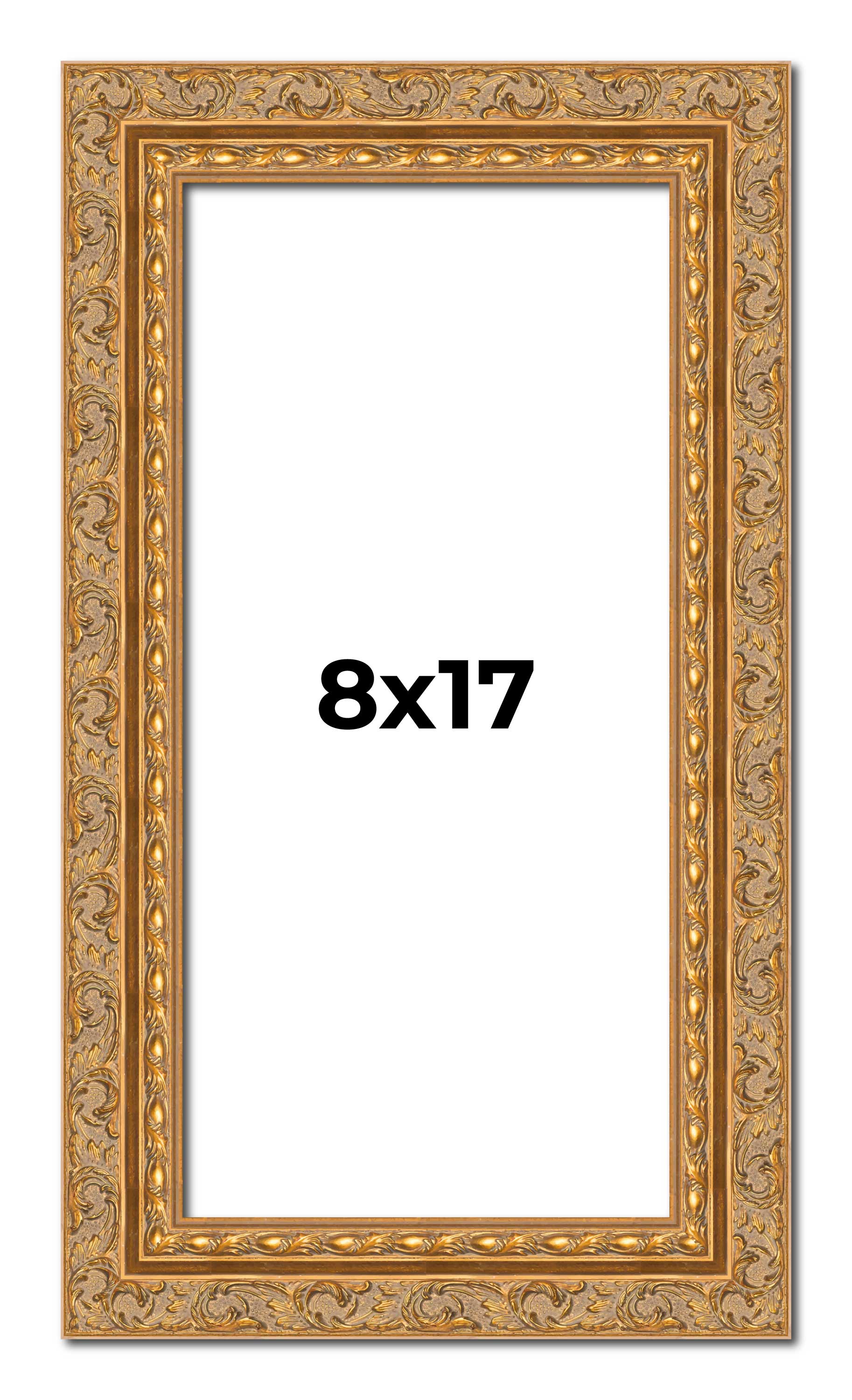 8x17 Frame Gold Ornate Solid Wood Picture Frame | 2 Inch Moulding Width | Firman main product image