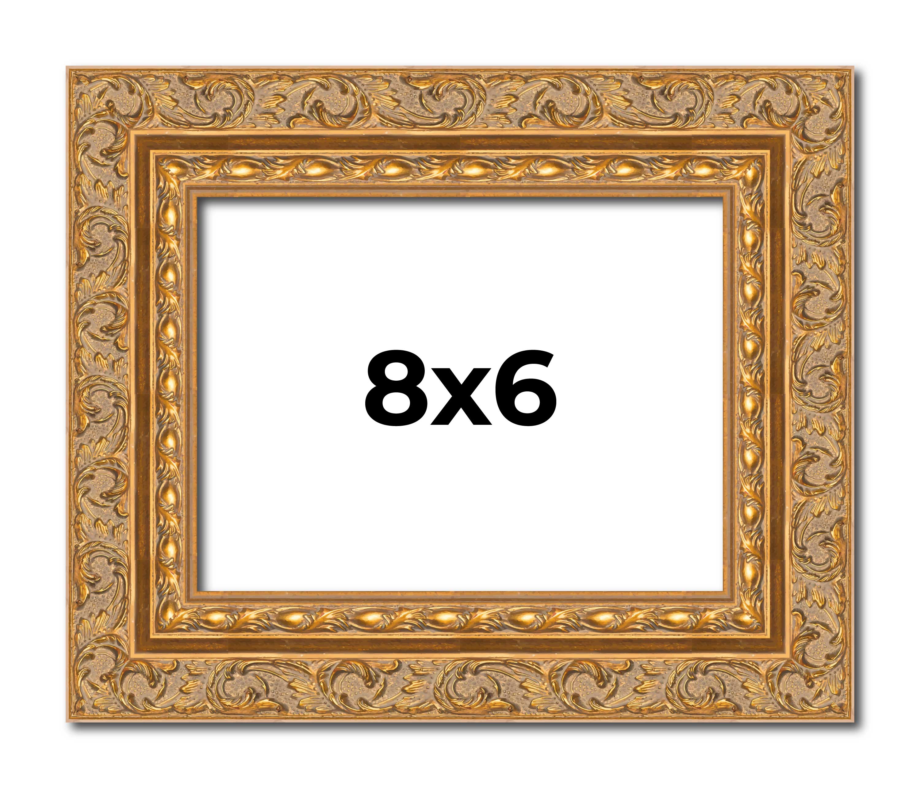 8x6 Frame Gold Ornate Solid Wood Picture Frame | 2 Inch Moulding Width | Firman main product image
