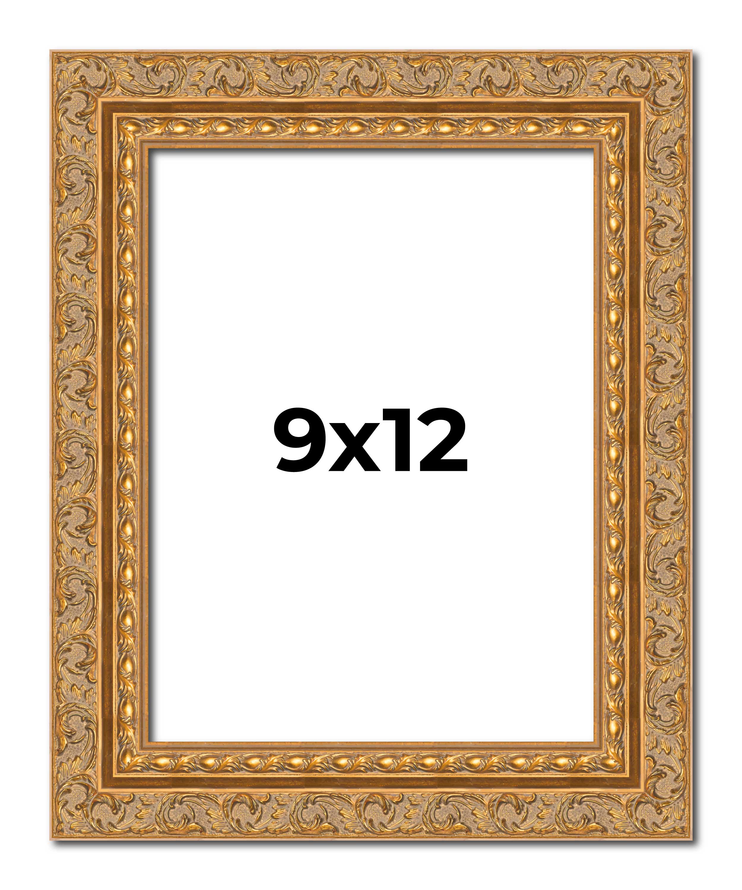 9×12 Frame Gold Ornate Solid Wood Picture Frame | 2 Inch Moulding Width | Firman