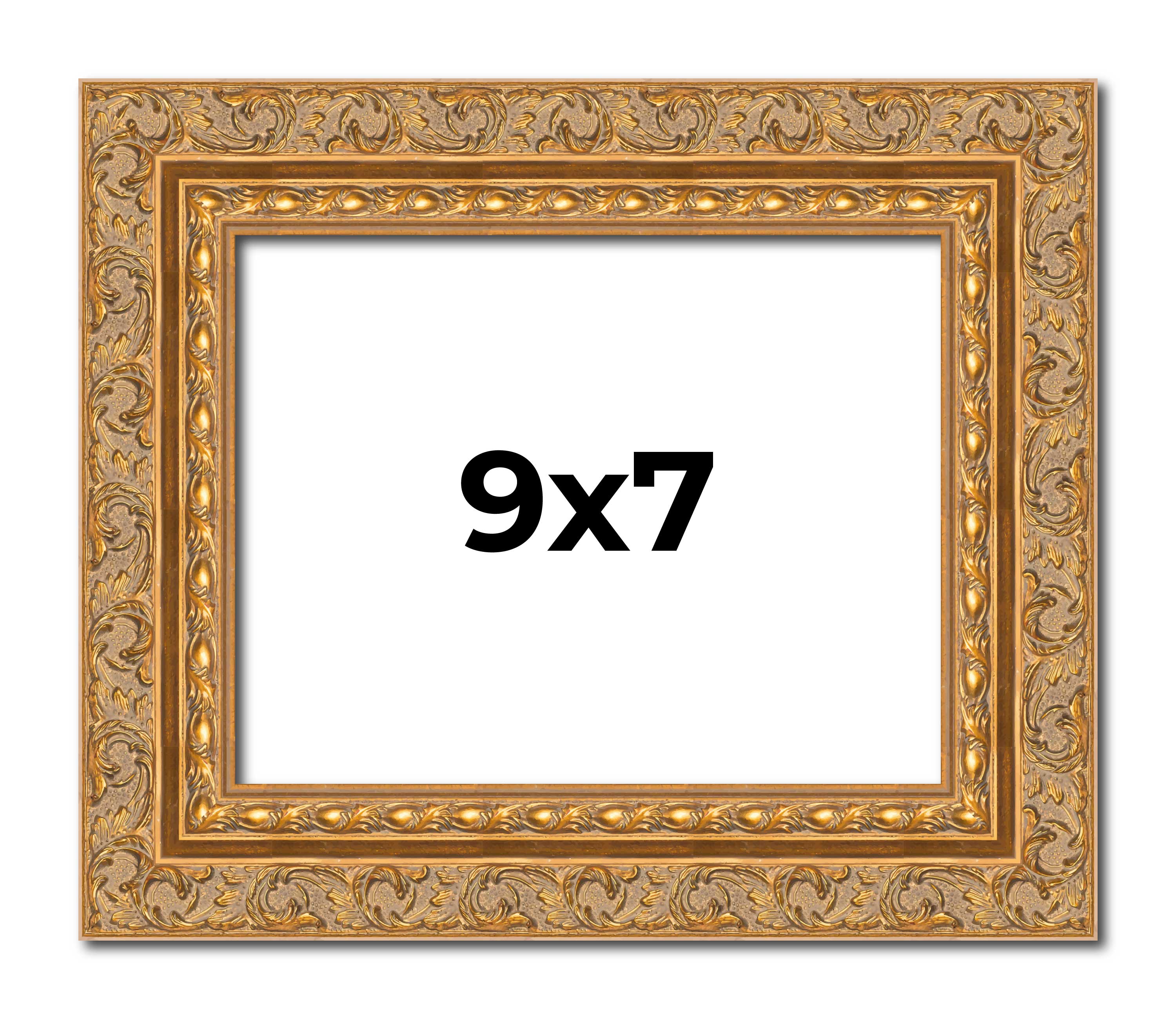 9x7 Frame Gold Ornate Solid Wood Picture Frame | 2 Inch Moulding Width | Firman main product image