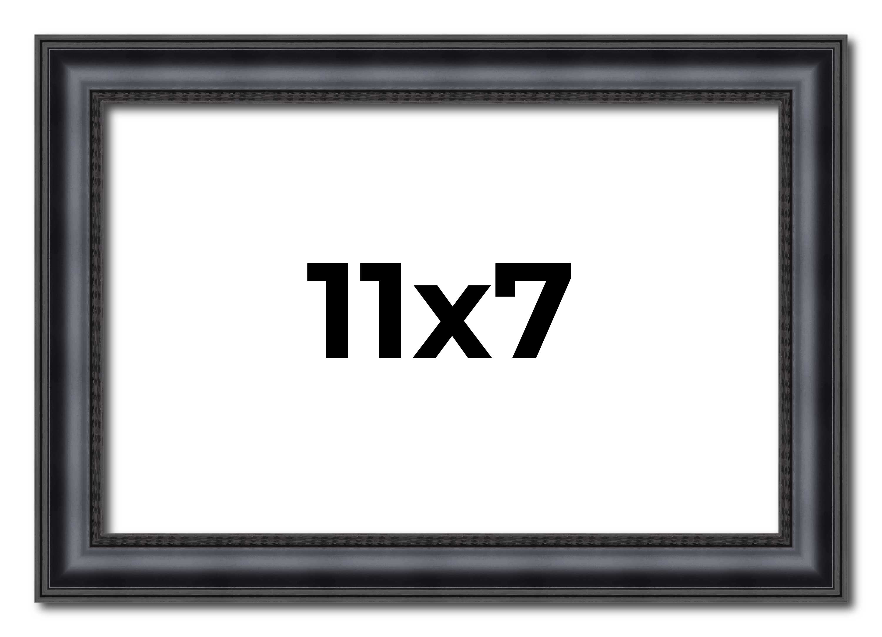 11×7 Frame Black Real Wood Picture Frame Width 1.25 inches | Interior Frame Dept