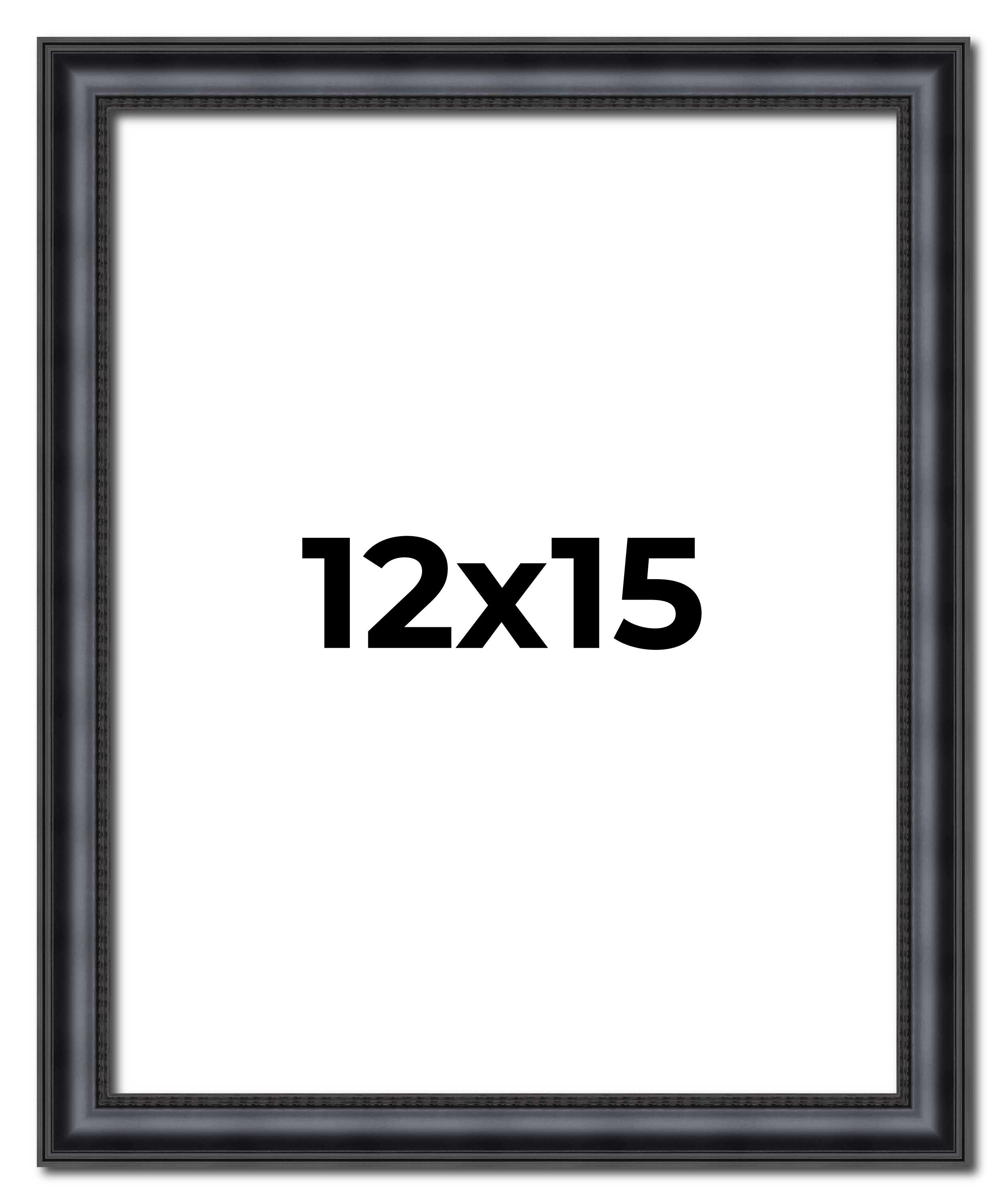12×15 Frame Black Real Wood Picture Frame Width 1.25 inches | Interior Frame Dep