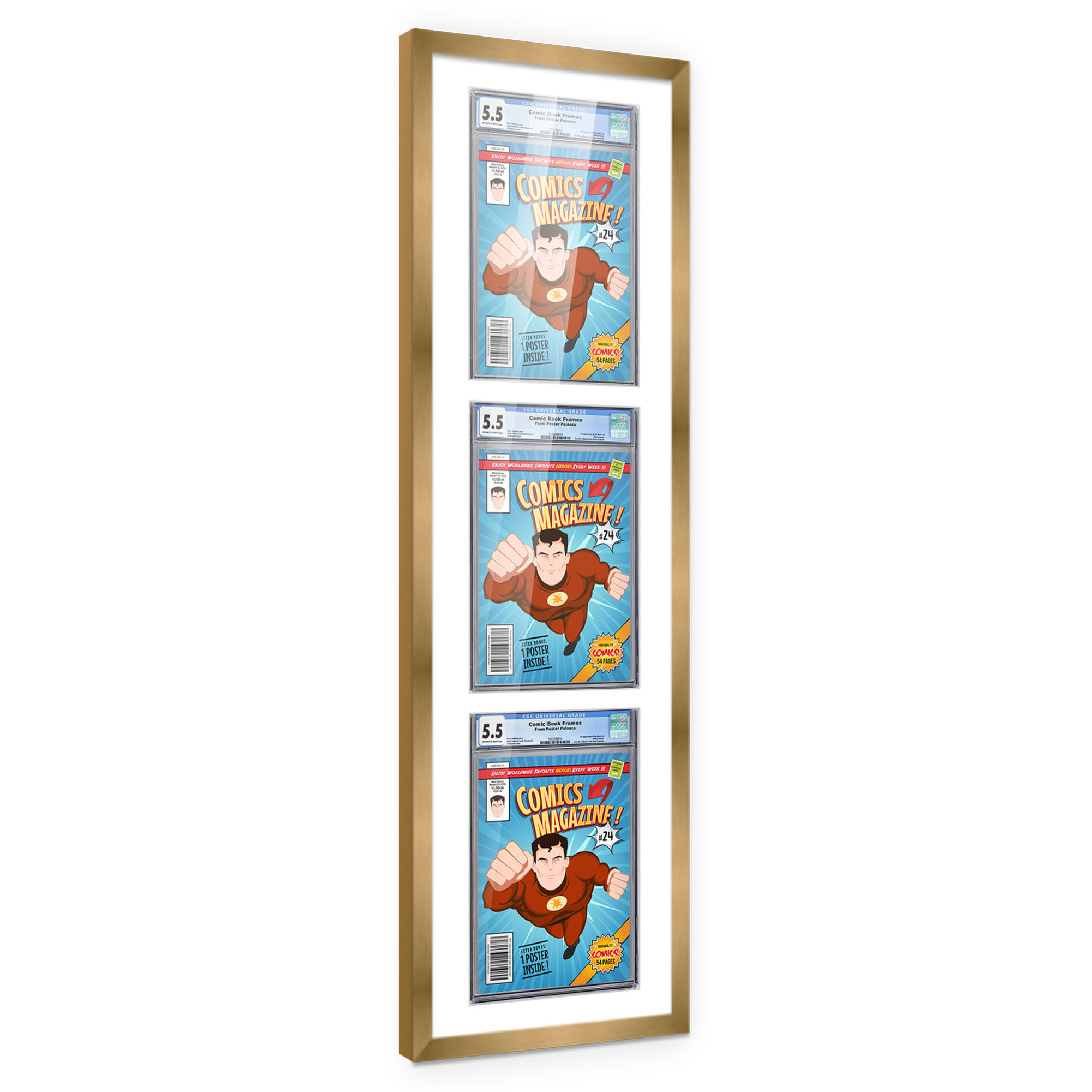 Comic Frame for CGC, PGX Graded Comics – Bronze Wood White Mat, 18 Frame Sizes