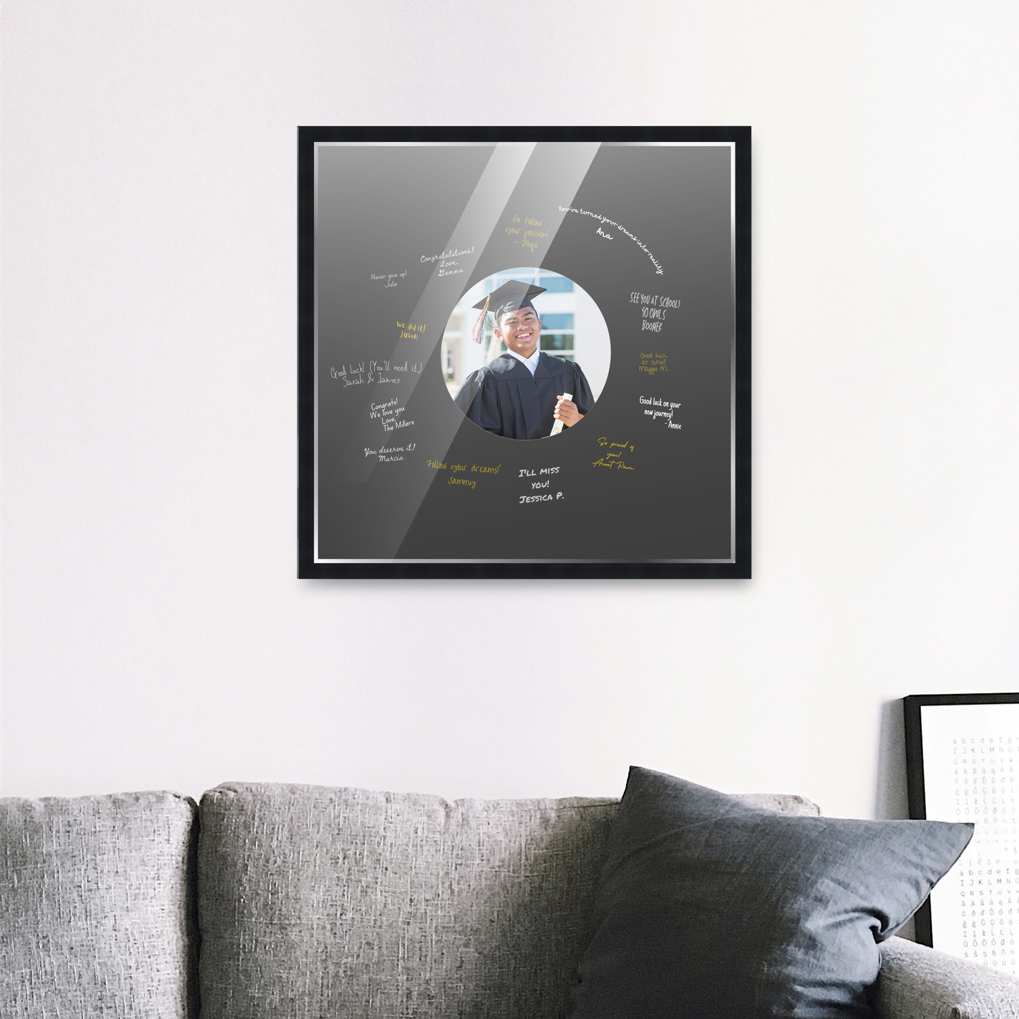Autograph Black Wood Frame with Circle Black Mat, Silver Marker Pens ...