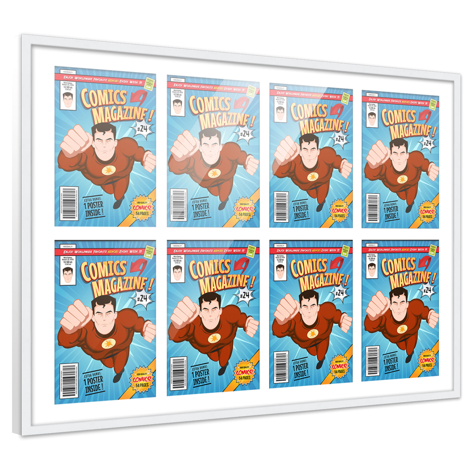 Comic Frame for Bronze Age Comics – White Wood with White Mat, 18 Frame Sizes