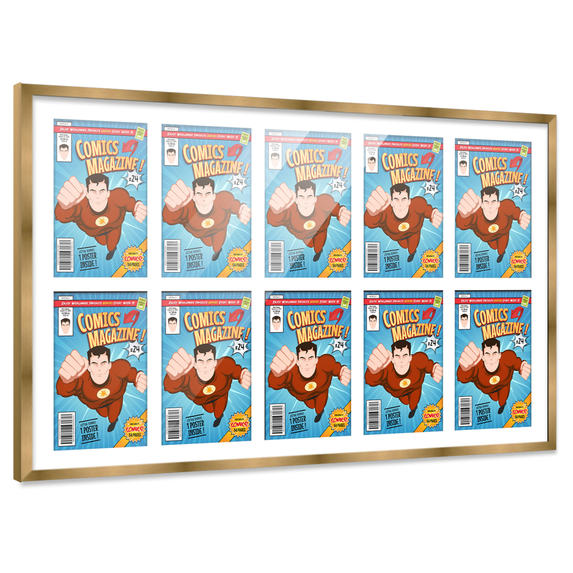 Comic Frame for Golden Age Comics - Bronze Wood with White Mat, 18 Frame Sizes - Picture 6 of 24