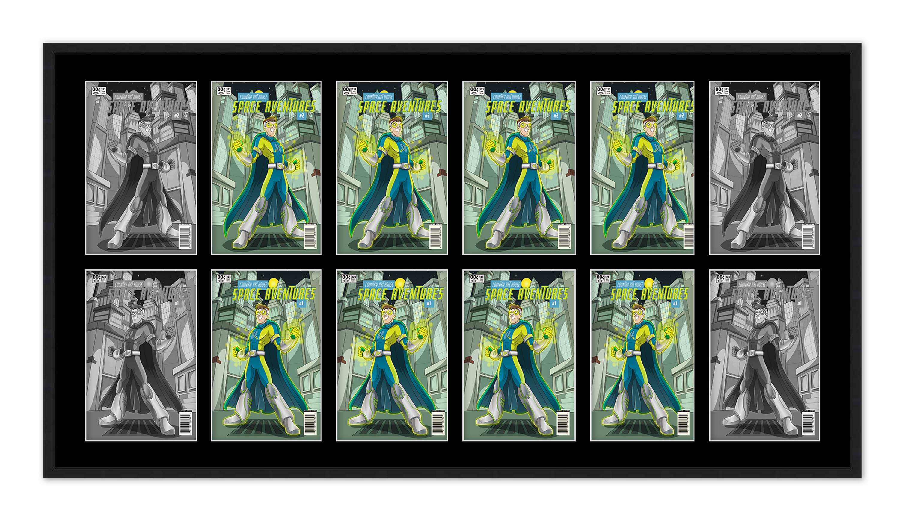 Black Comic Book Frame w/ Black Mat To Display 12 Bronze Age Comics Horizontally