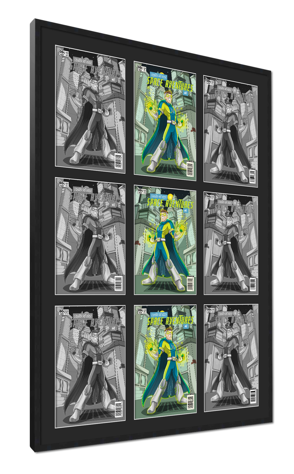 Black Comic Book Frame w/ Black Mat To Display 9 Current Era Comics