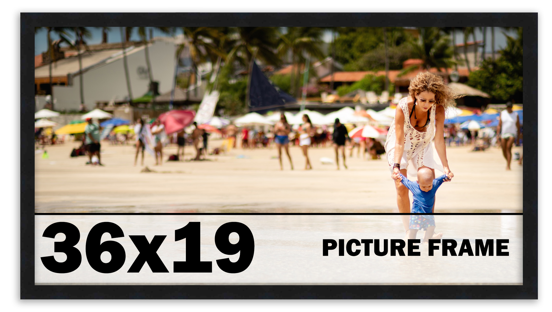 36×19 Frame Black Picture Frame Modern Photo Frame UV Acrylic, Acid Free Backer