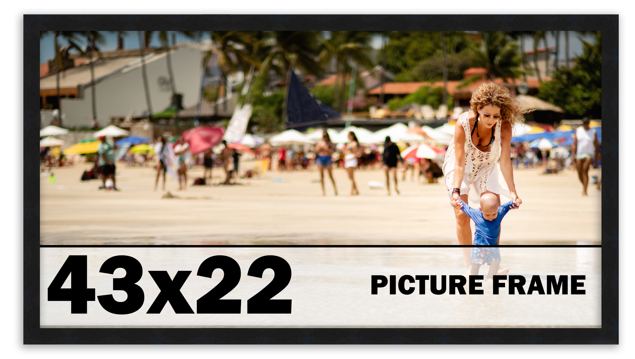43×22 Frame Black Picture Frame Modern Photo Frame UV Acrylic, Acid Free Backer