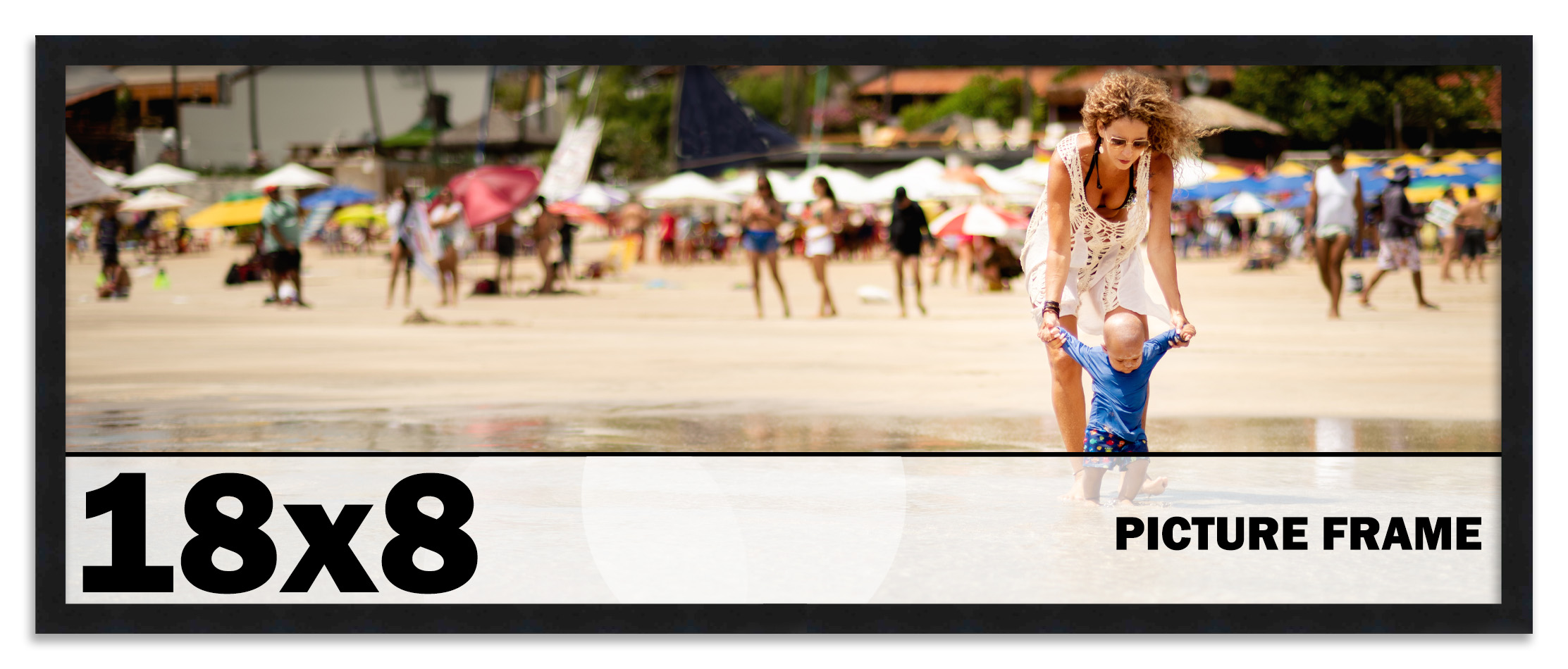 18x8 Frame Black Picture Frame Complete Modern Photo Frame UV Acrylic, Acid Free