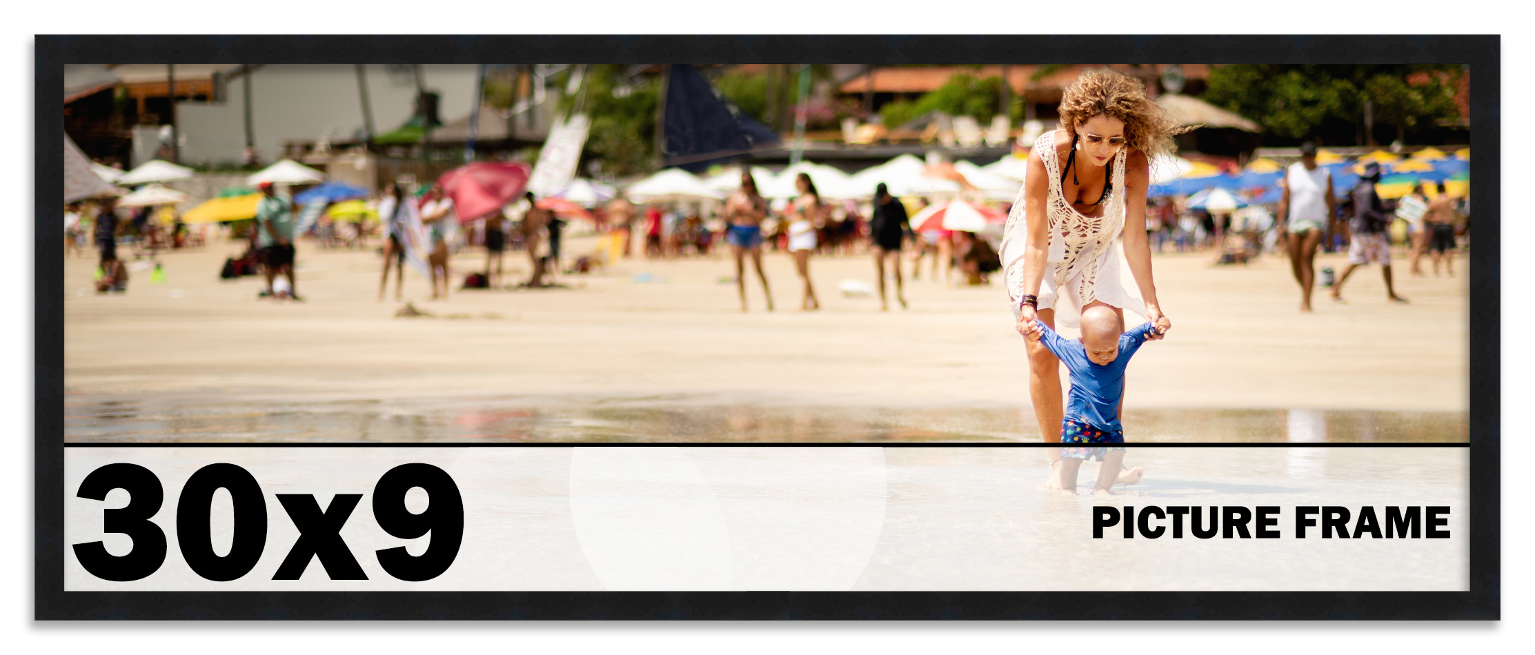 30×9 Frame Black Picture Frame Complete Modern Photo Frame UV Acrylic, Acid Free